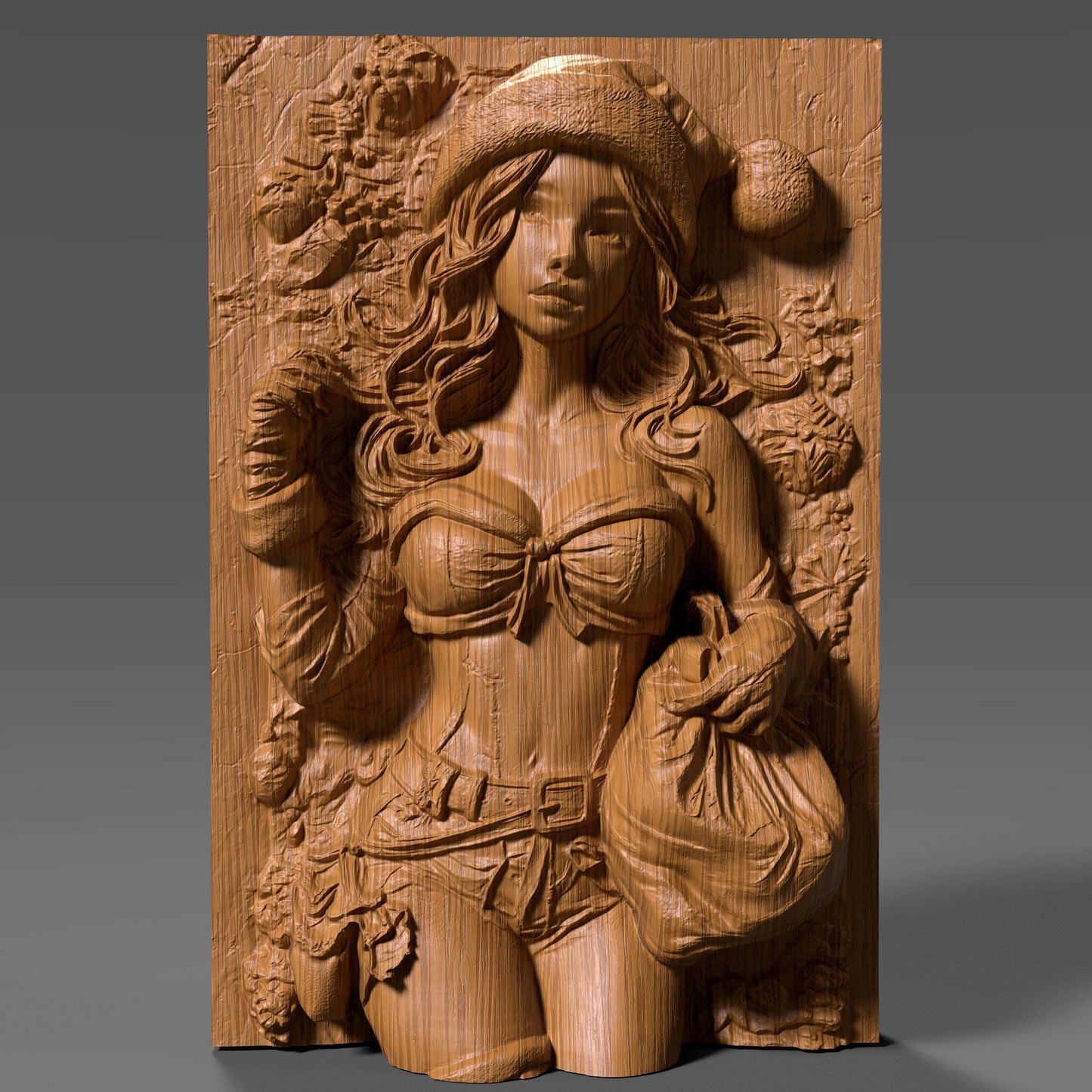 Female Santa 3D Bas Relief | Sexy Christmas Pin-Up Girl Wall Art | Wood Carving STL | CNC Engraving | Holiday Decor | Xtool | Winter Fantasy