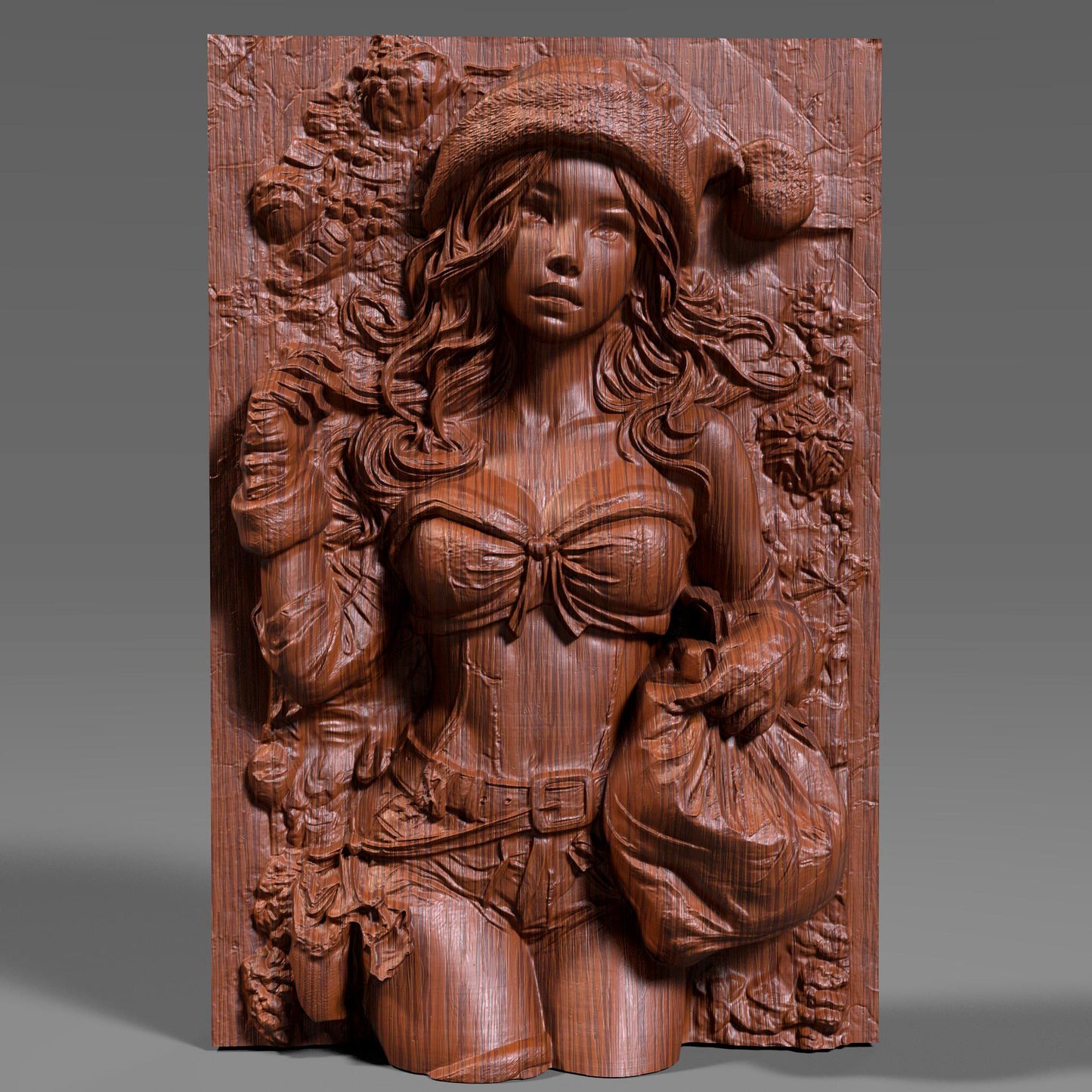 Female Santa 3D Bas Relief | Sexy Christmas Pin-Up Girl Wall Art | Wood Carving STL | CNC Engraving | Holiday Decor | Xtool | Winter Fantasy