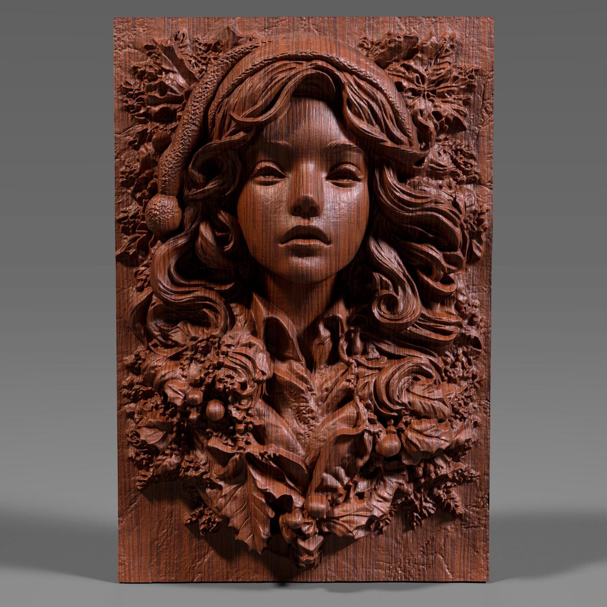 Female Santa Pin-Up 3D Relief: CNC Laser Engraving, 3D Printing (Digital Download STL File)