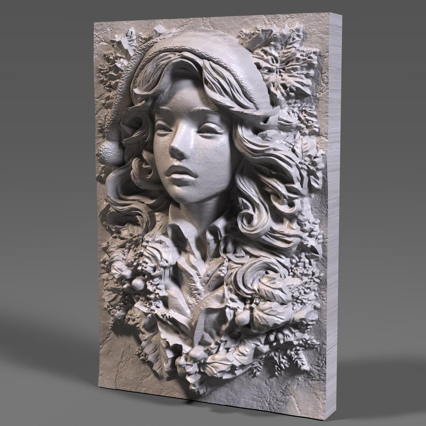 Female Santa Pin-Up 3D Relief: CNC Laser Engraving, 3D Printing (Digital Download STL File)