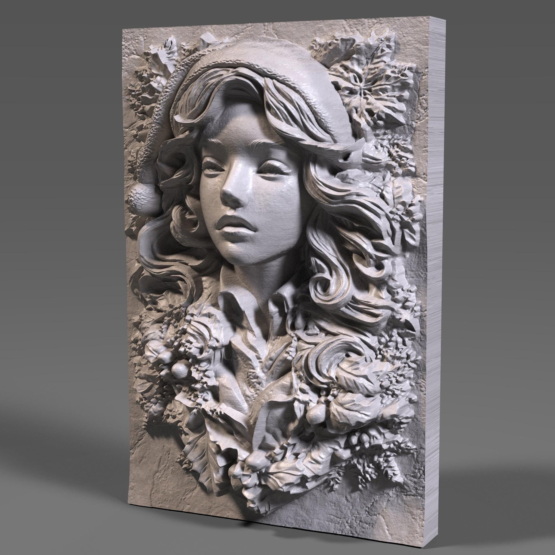 Female Santa Pin-Up 3D Relief: CNC Laser Engraving, 3D Printing (Digital Download STL File)