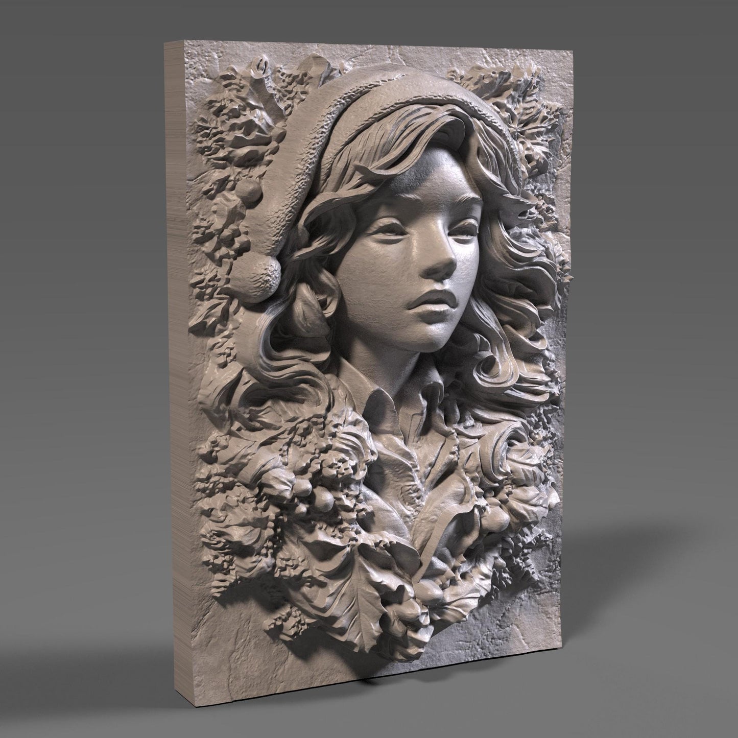 Female Santa Pin-Up 3D Relief: CNC Laser Engraving, 3D Printing (Digital Download STL File)