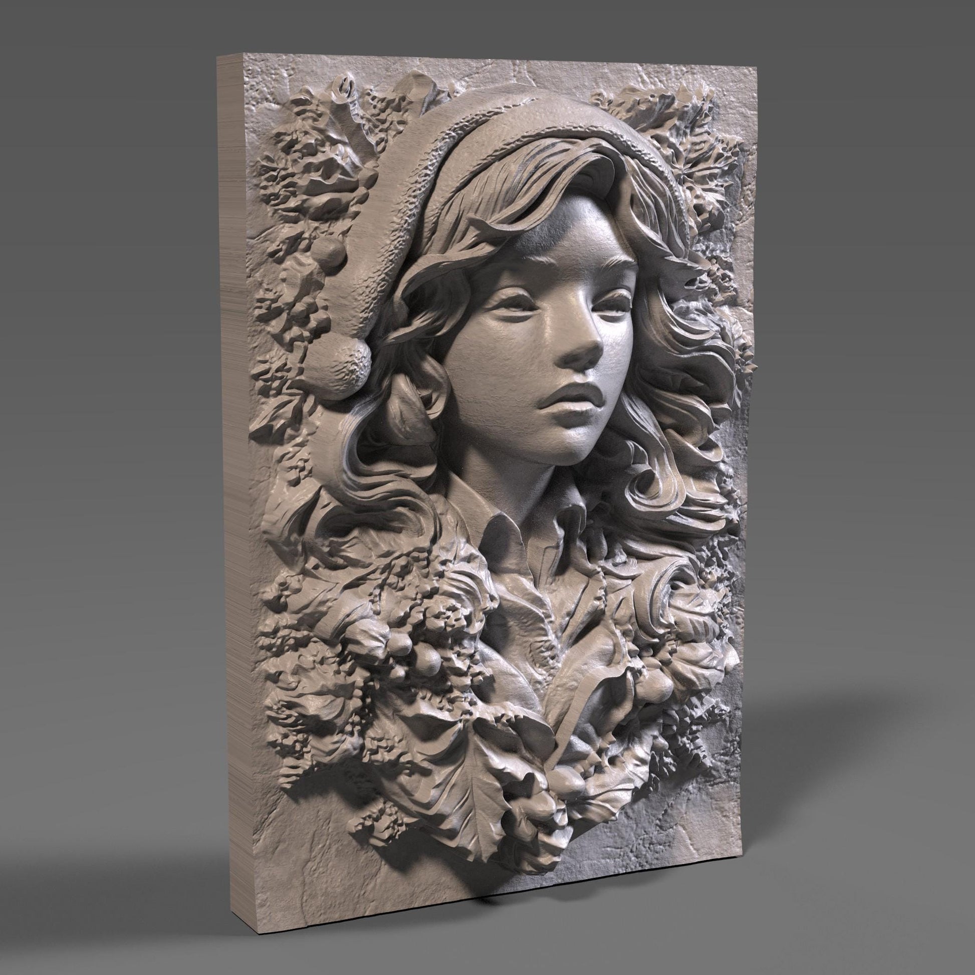 Female Santa Pin-Up 3D Relief: CNC Laser Engraving, 3D Printing (Digital Download STL File)