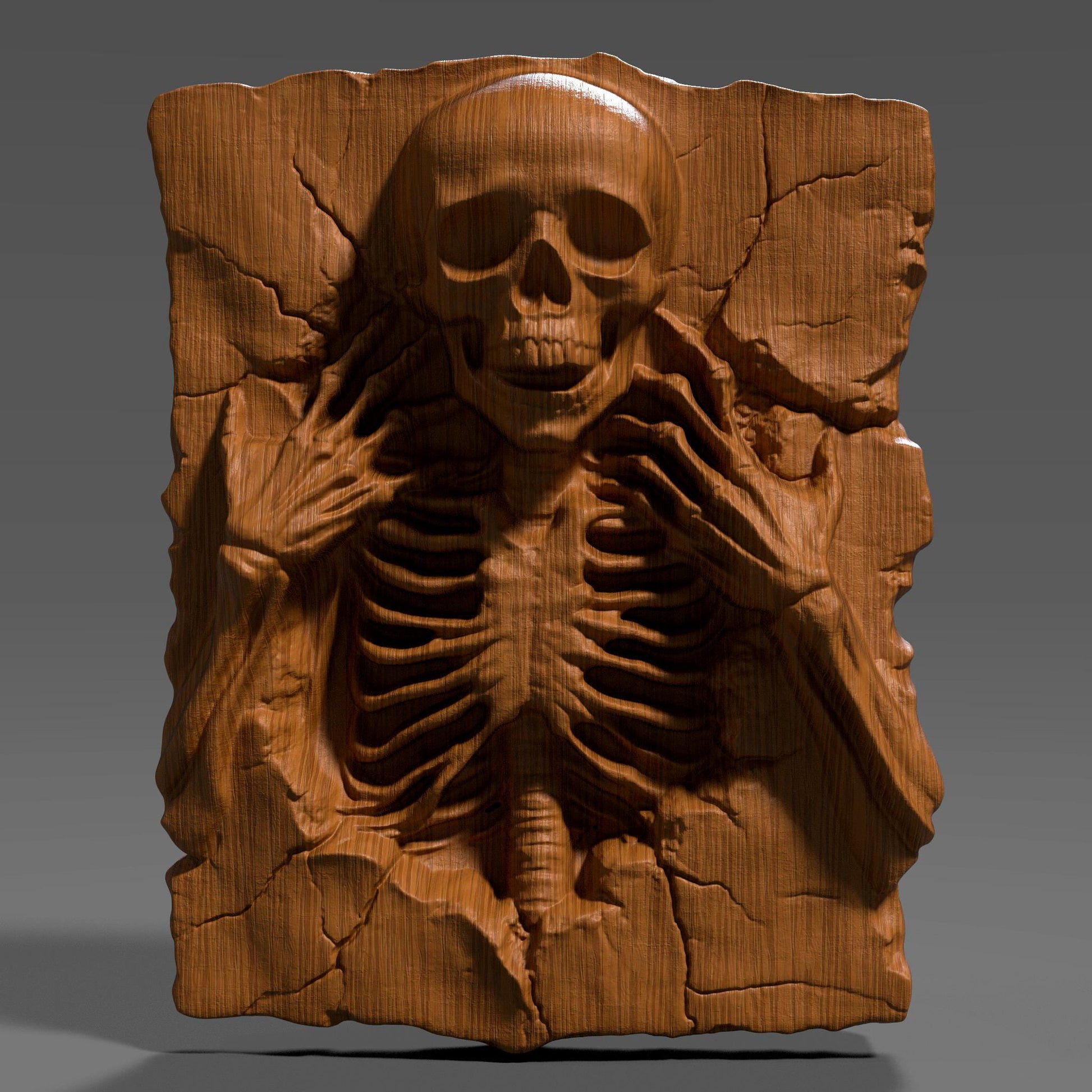 3D Skeleton Relief Model: CNC Laser Engraving, Gothic Wall Art (Digital Download STL File)