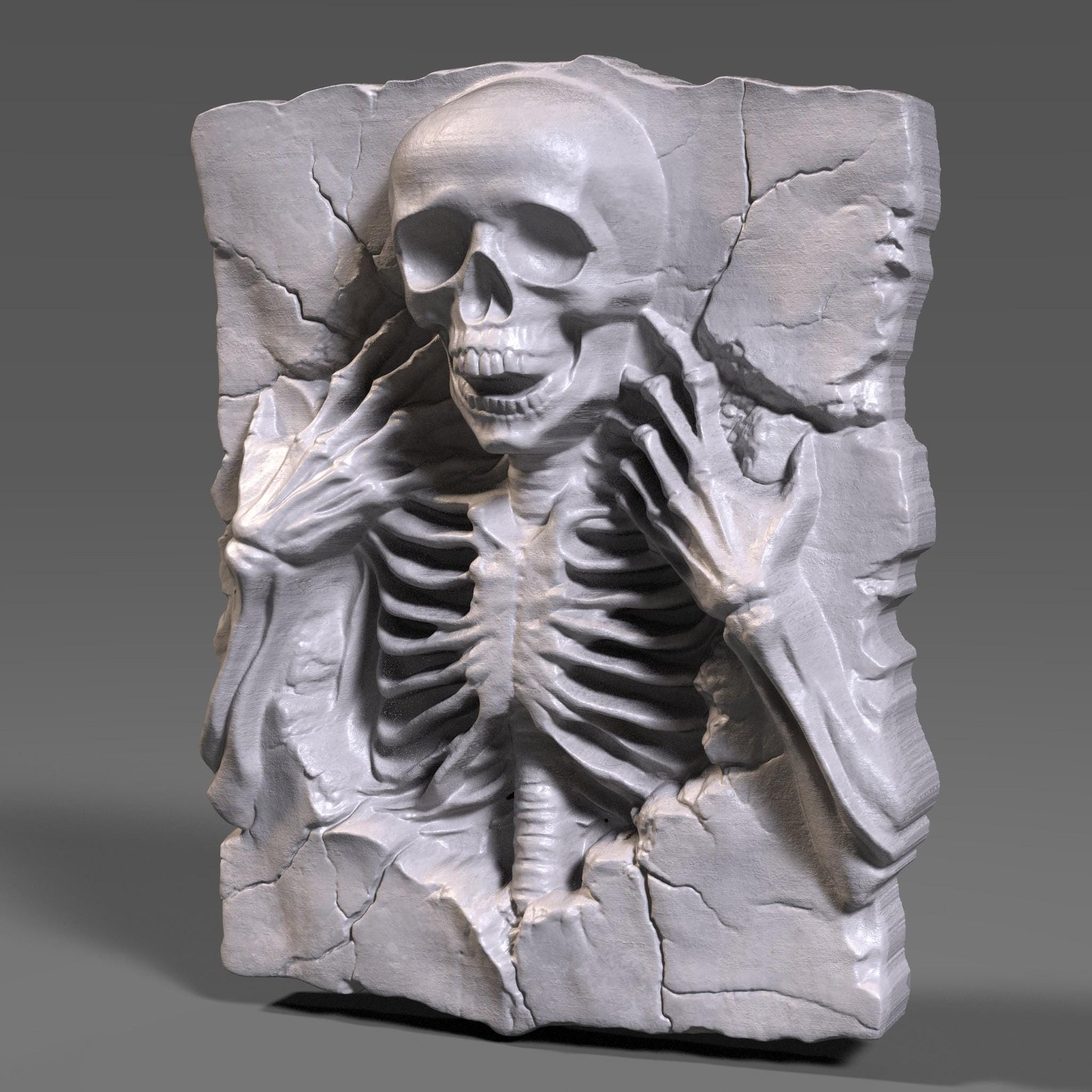 3D Skeleton Relief Model: CNC Laser Engraving, Gothic Wall Art (Digital Download STL File)