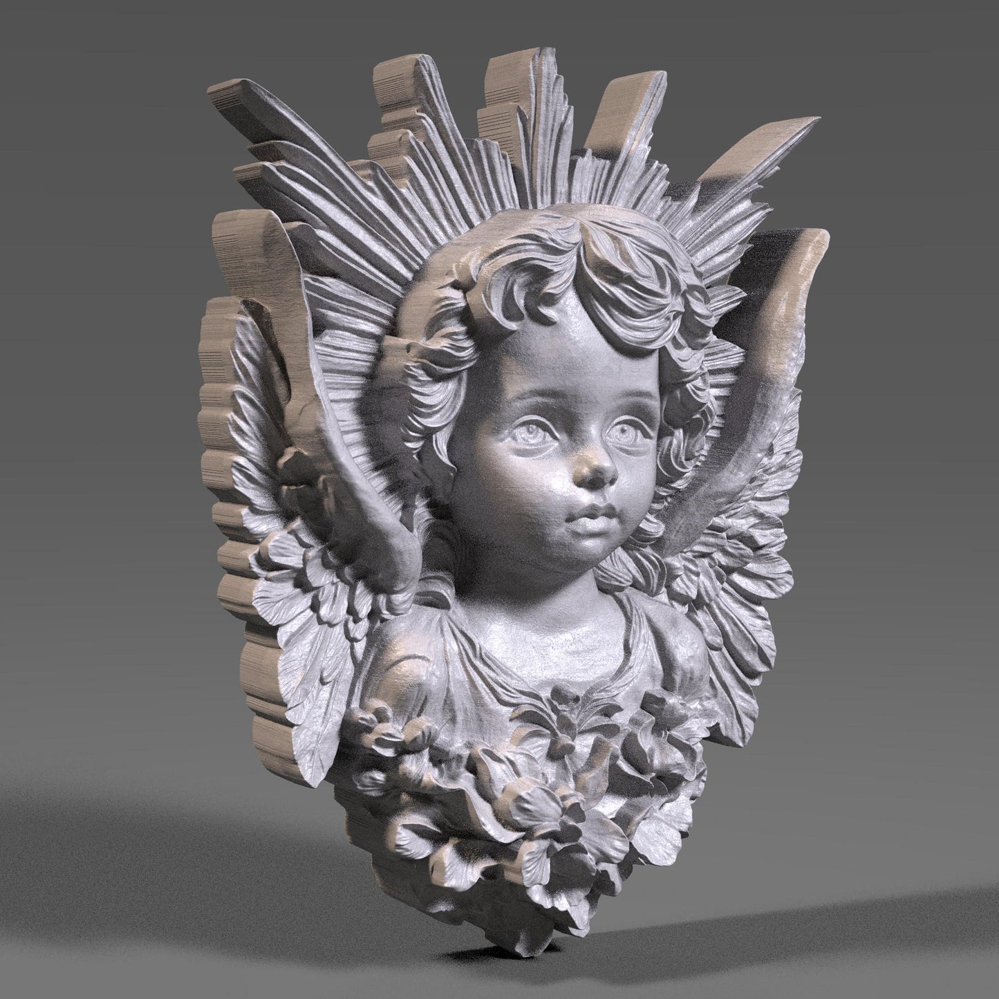 3D Cherub Angel Relief: CNC Ready STL File (Digital Download