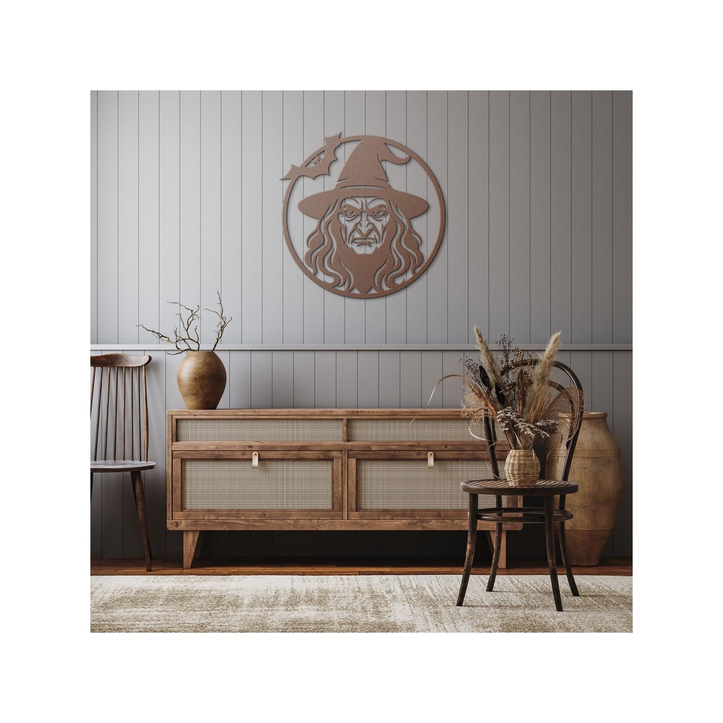 Witch Silhouette Metal Wall Art: Halloween Gothic Home Decor