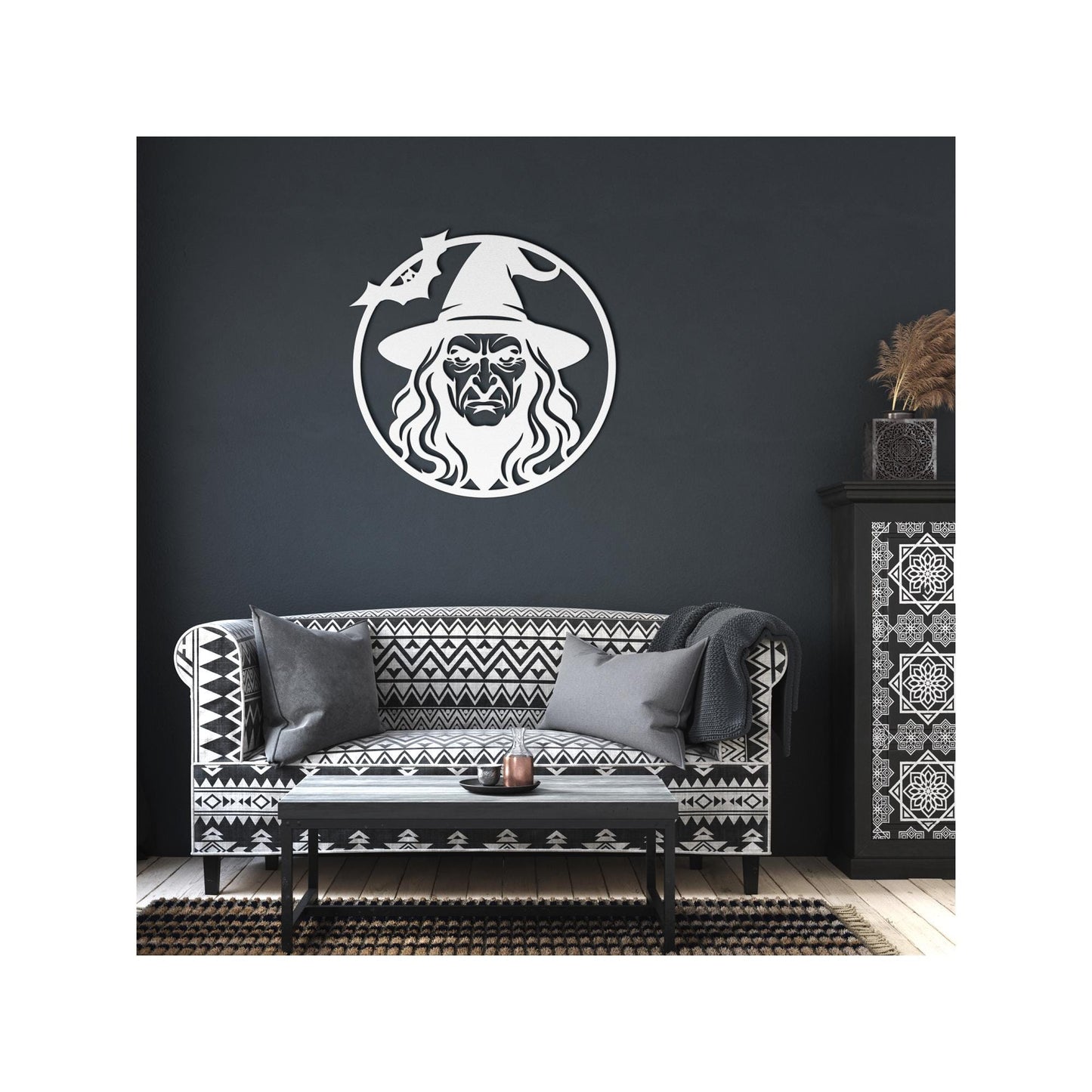 Witch Silhouette Metal Wall Art: Halloween Gothic Home Decor