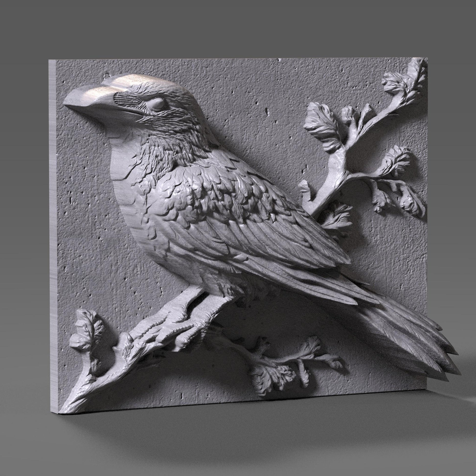 Crow Wood Carving: 3D Raven Relief for CNC, Laser Engraving (Digital Download)