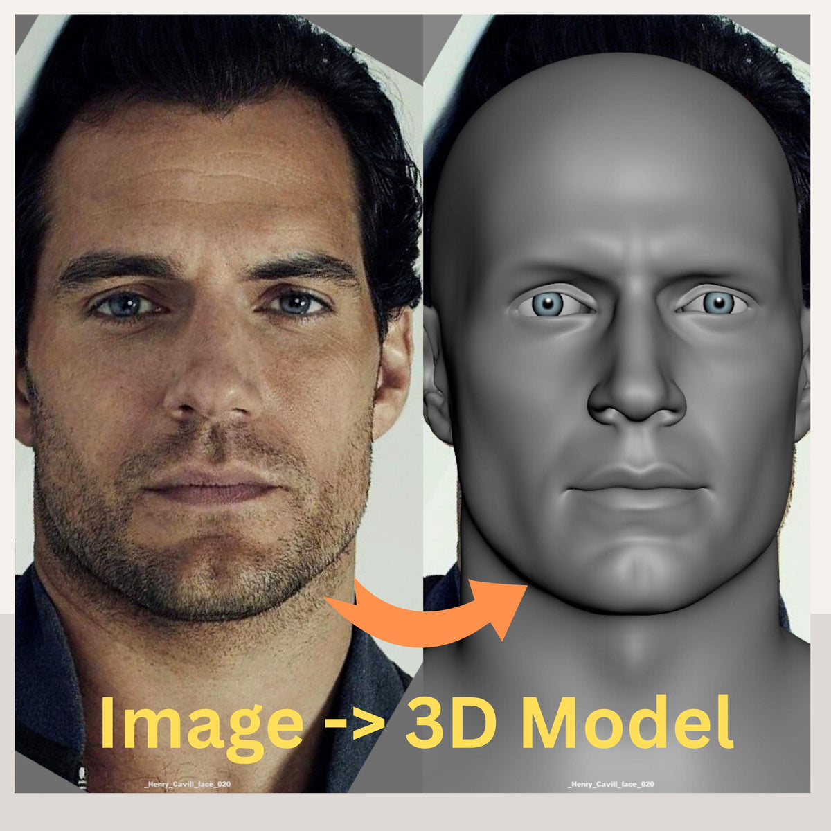 Custom 3D head model created by a Senior Character and Creature Artist with 17+ years in VFX films and games. Based on customer-provided photos, the model features professional clean topology, ready for animation, rigging, 3D printing, and cosplay helmet fitting. Example shows a realistic male head converted into a shaded and wireframe 3D model. Perfect for cosplayers, animators, 3D printing enthusiasts, and digital creators seeking production-quality 3D assets.
