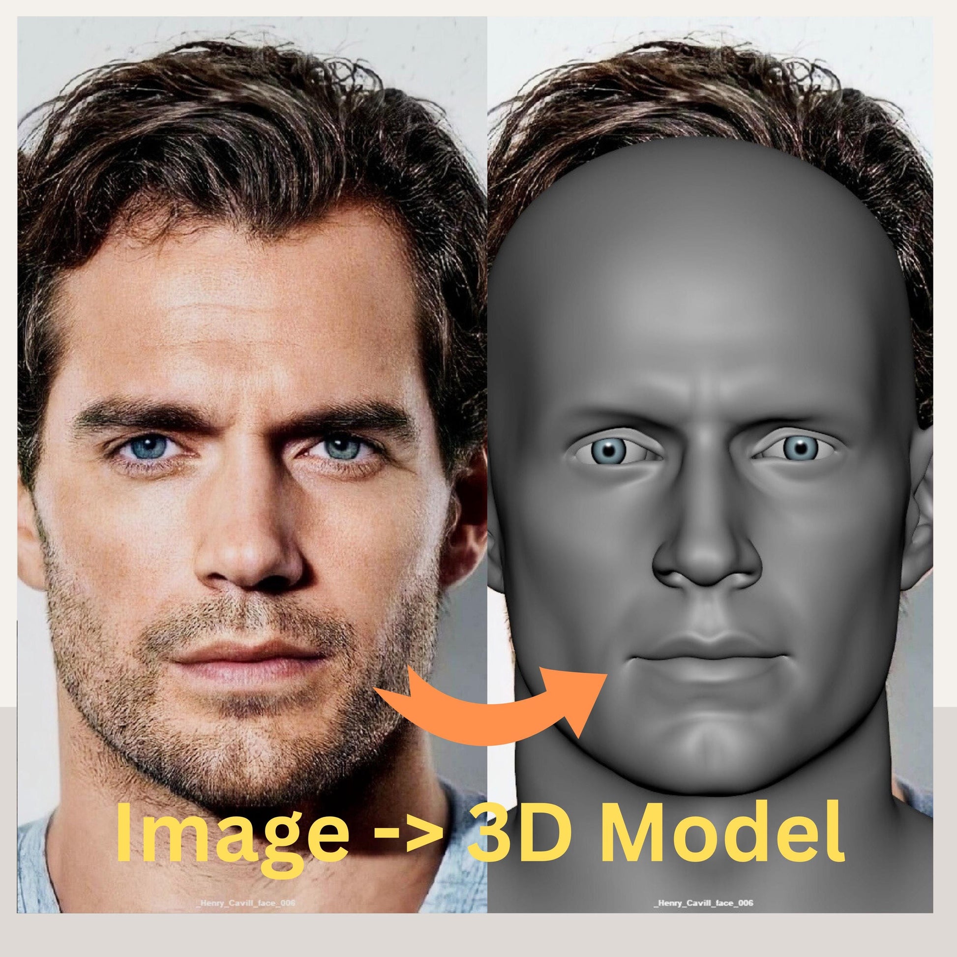 Custom 3D head model created by a Senior Character and Creature Artist with 17+ years in VFX films and games. Based on customer-provided photos, the model features professional clean topology, ready for animation, rigging, 3D printing, and cosplay helmet fitting. Example shows a realistic male head converted into a shaded and wireframe 3D model. Perfect for cosplayers, animators, 3D printing enthusiasts, and digital creators seeking production-quality 3D assets.