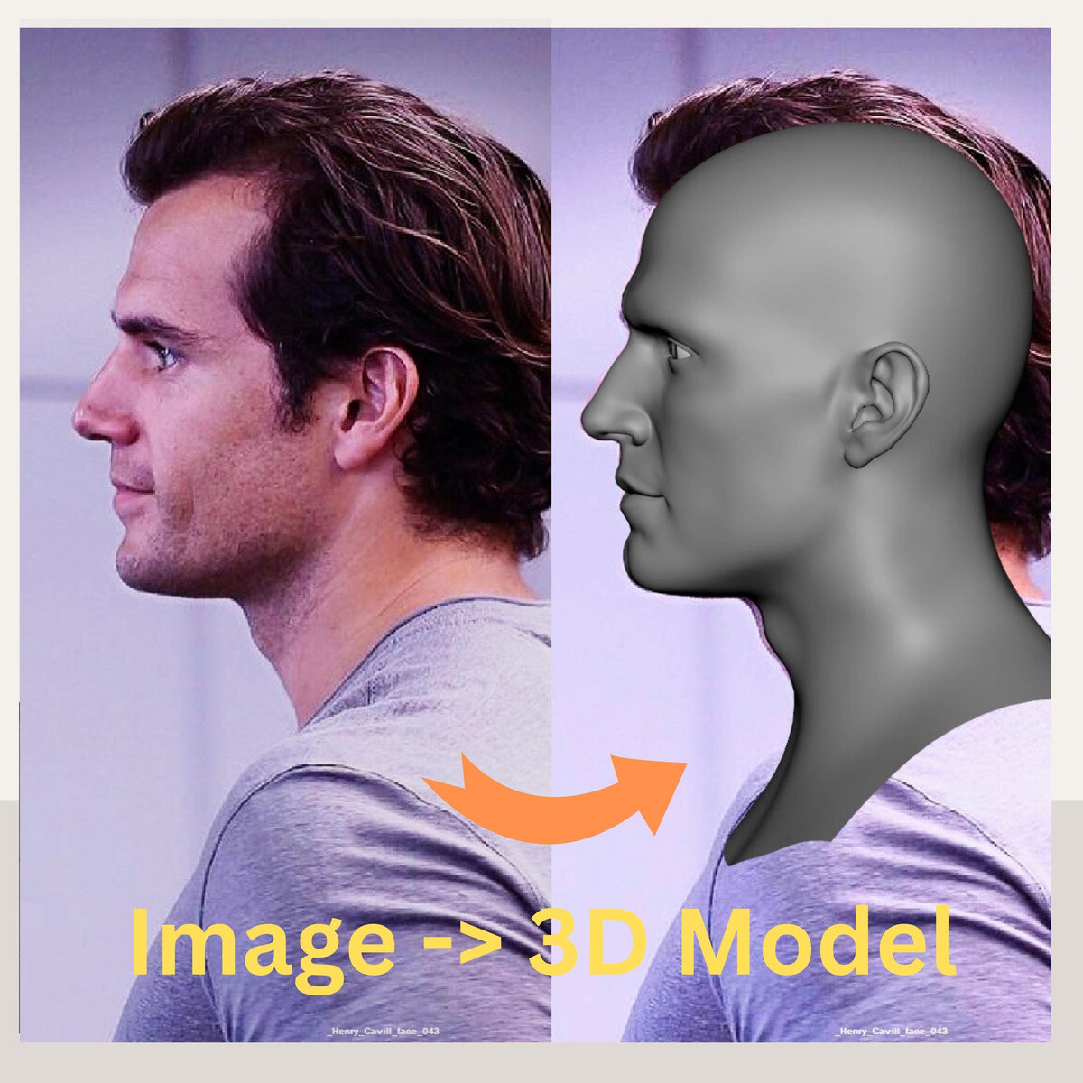Custom 3D head model created by a Senior Character and Creature Artist with 17+ years in VFX films and games. Based on customer-provided photos, the model features professional clean topology, ready for animation, rigging, 3D printing, and cosplay helmet fitting. Example shows a realistic male head converted into a shaded and wireframe 3D model. Perfect for cosplayers, animators, 3D printing enthusiasts, and digital creators seeking production-quality 3D assets.