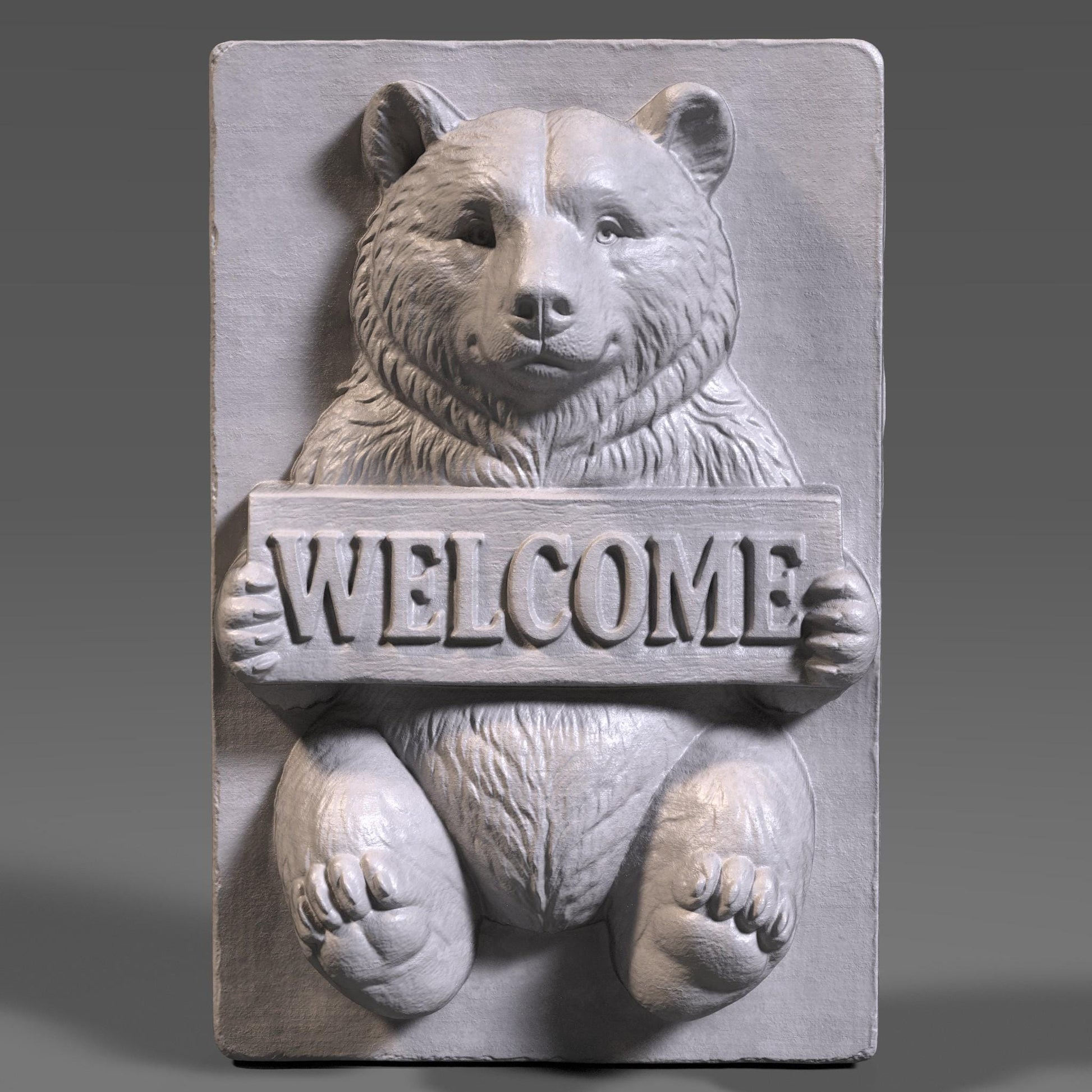 3D Carved Bear Welcome Sign: Rustic Cabin Decor (STL File + Depth Map Digital Download