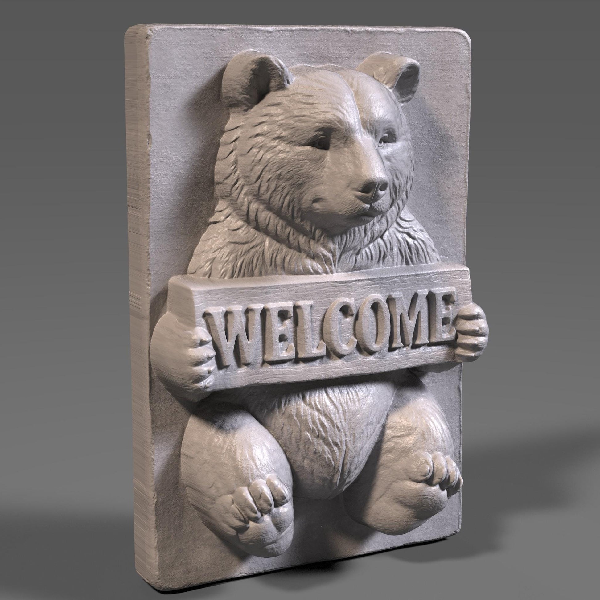 3D Carved Bear Welcome Sign: Rustic Cabin Decor (STL File + Depth Map Digital Download