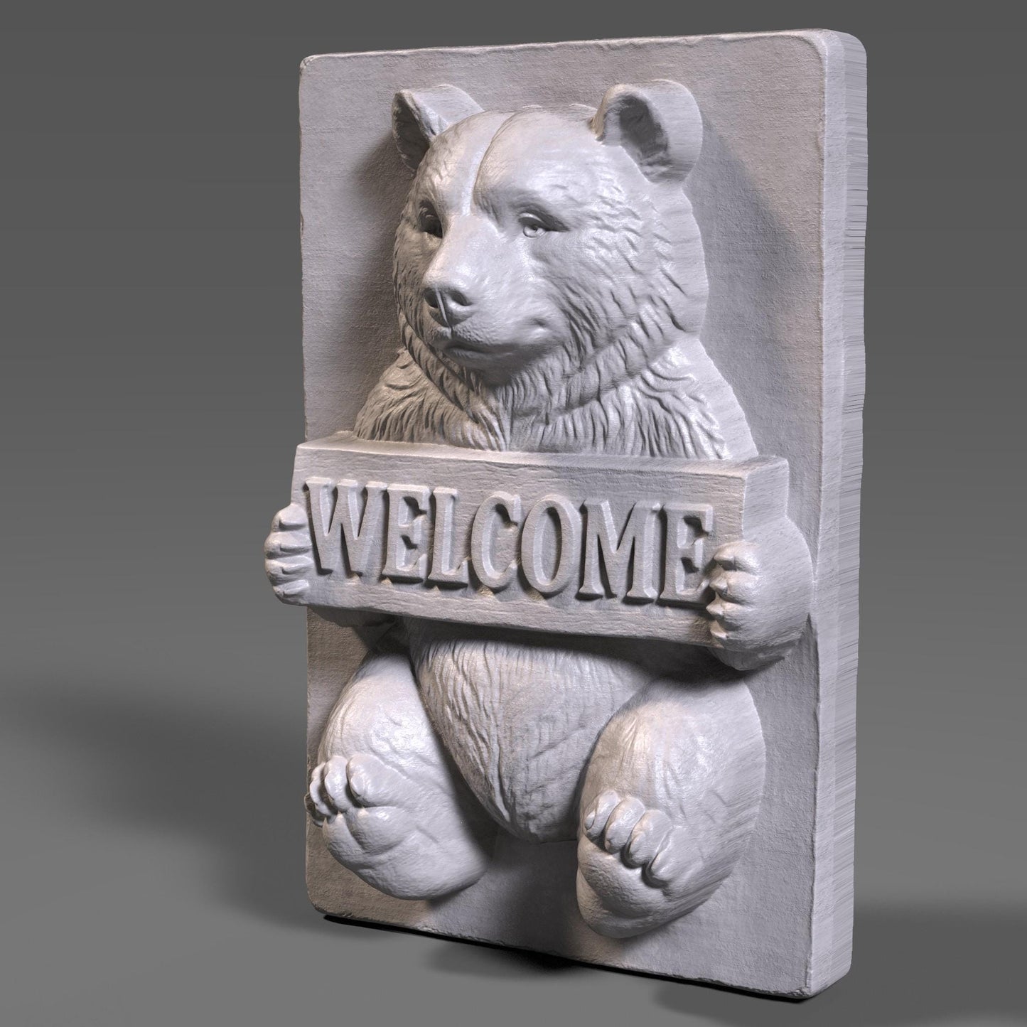 3D Carved Bear Welcome Sign: Rustic Cabin Decor (STL File + Depth Map Digital Download