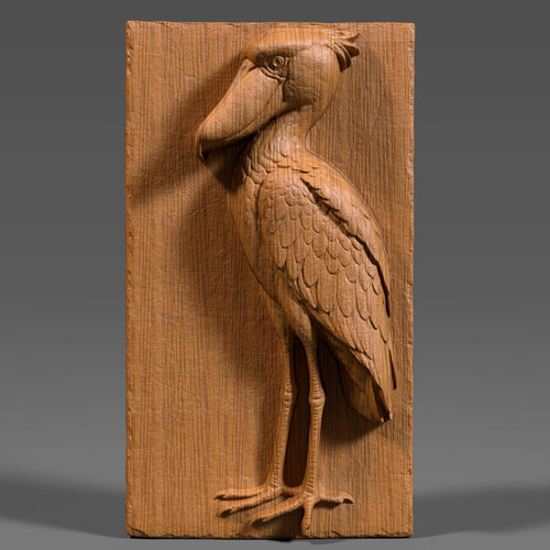 Shoebill Stork Wood Carving: 3D Relief CNC/Laser Art (Digital Download STL File)