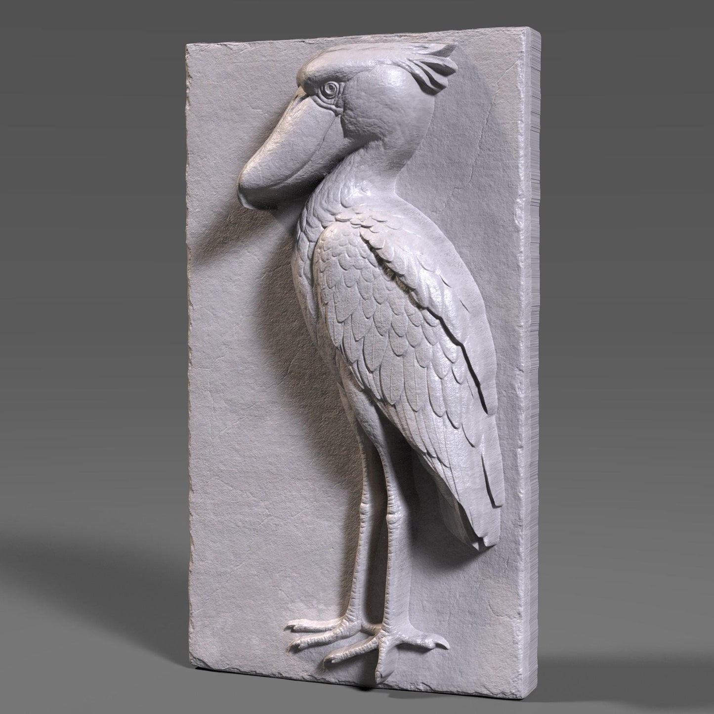 Shoebill Stork Wood Carving: 3D Relief CNC/Laser Art (Digital Download STL File)