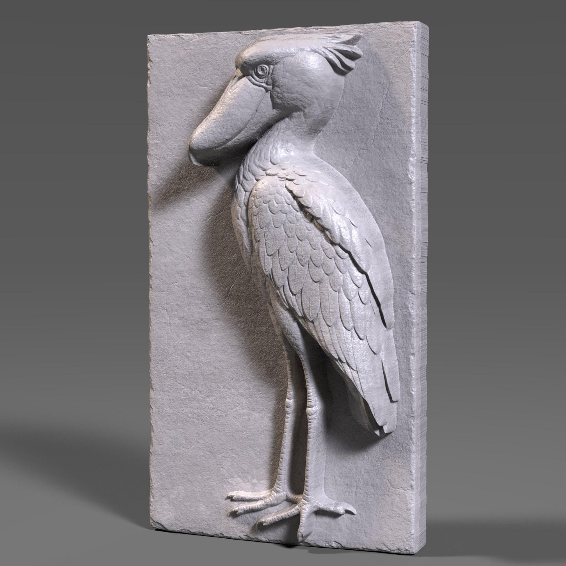 Shoebill Stork Wood Carving: 3D Relief CNC/Laser Art (Digital Download STL File)