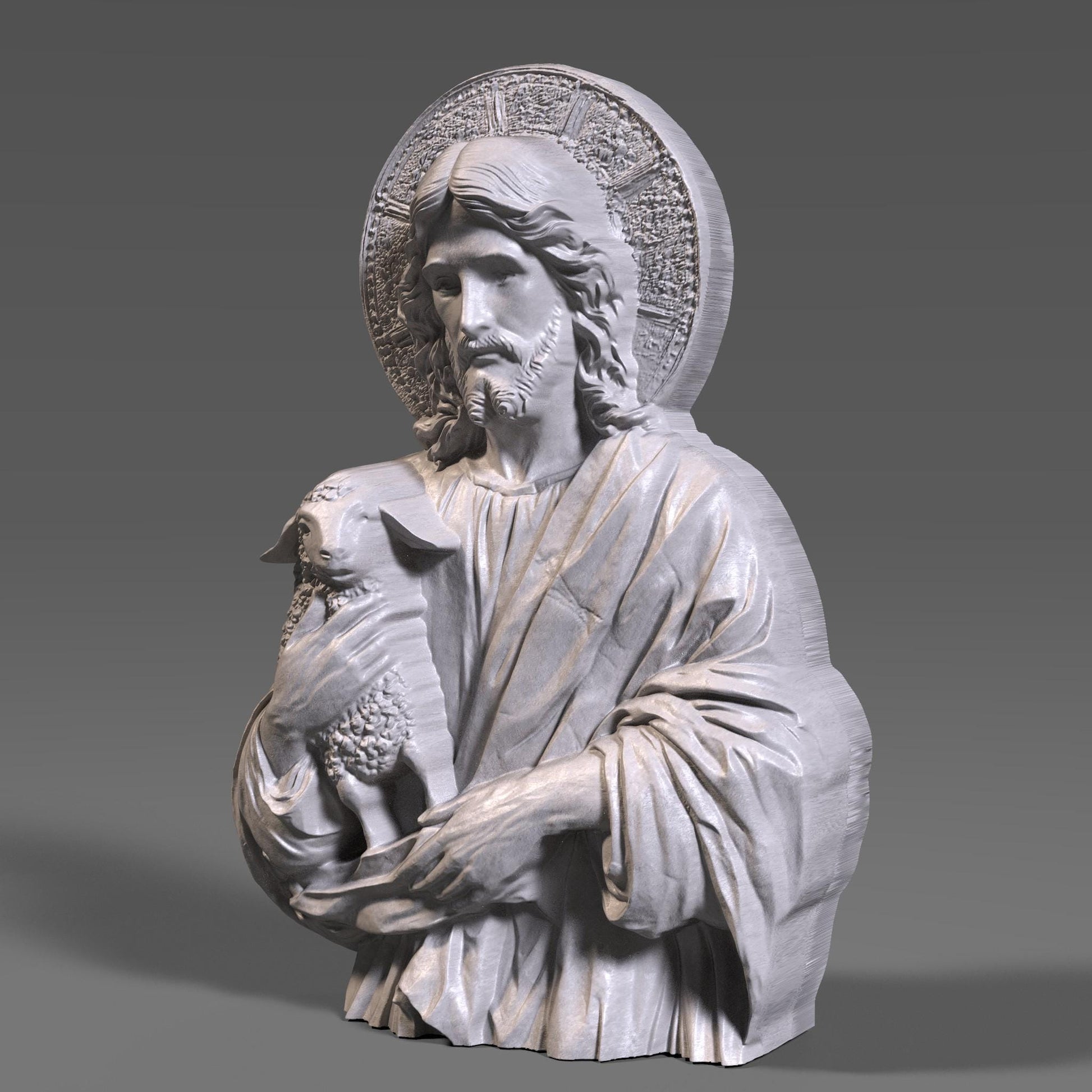 Jesus the Good Shepherd Bas Relief | 3D Wood Carving (Digital Download)