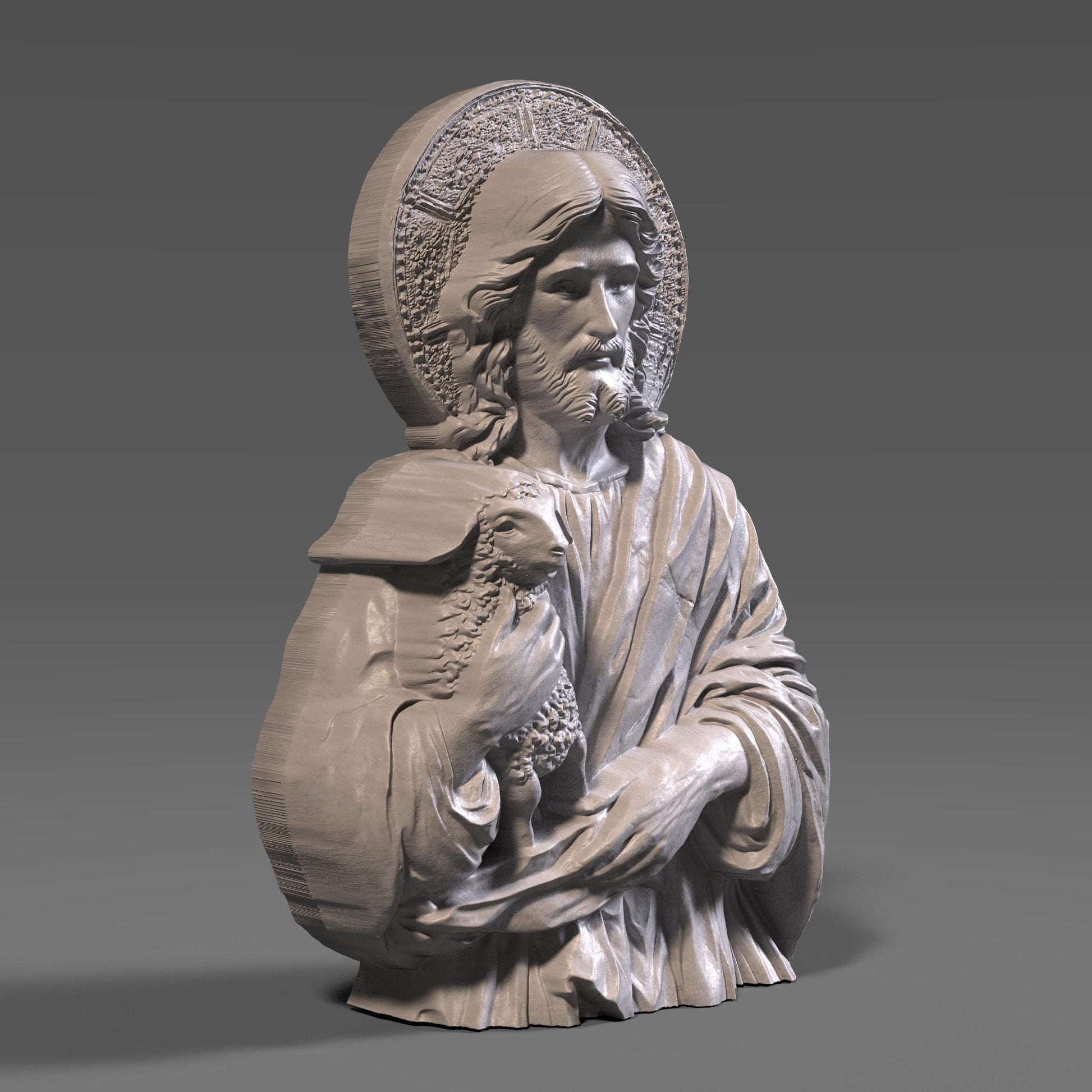 Jesus the Good Shepherd Bas Relief | 3D Wood Carving (Digital Download)