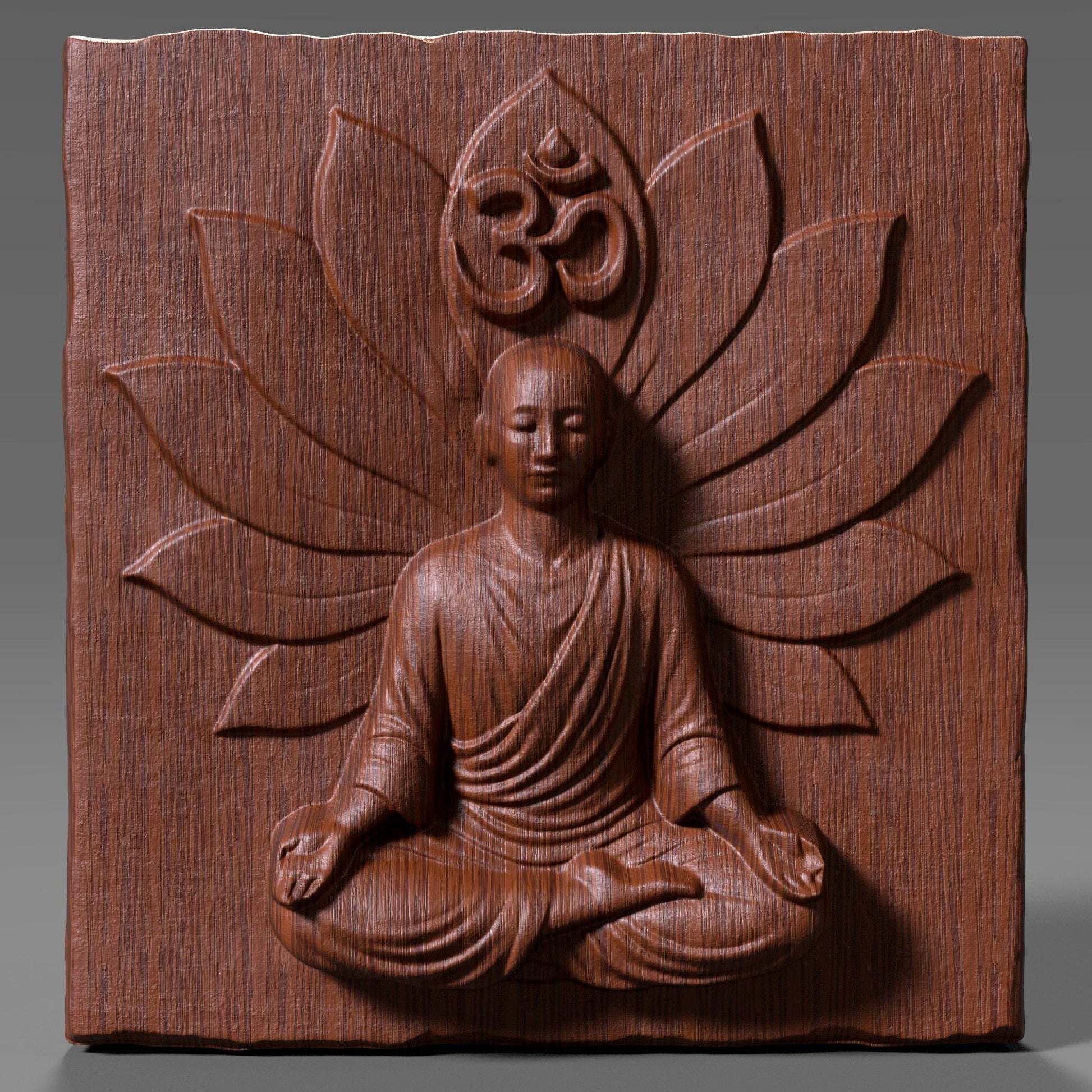 Meditating Buddha Wood Carving: Lotus & Om Symbol, CNC Relief (Digital Download
