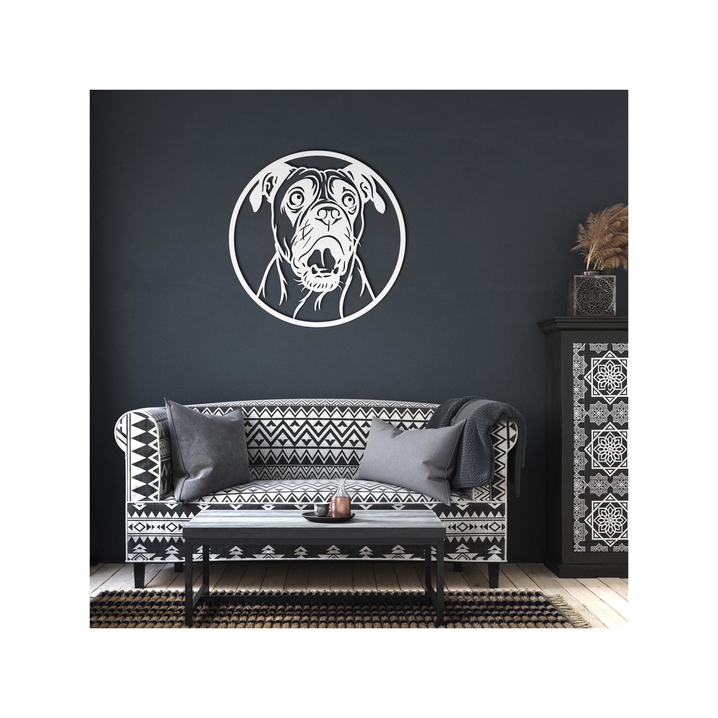 Pug Metal Wall Art: Die-Cut Steel Dog Silhouette Sign