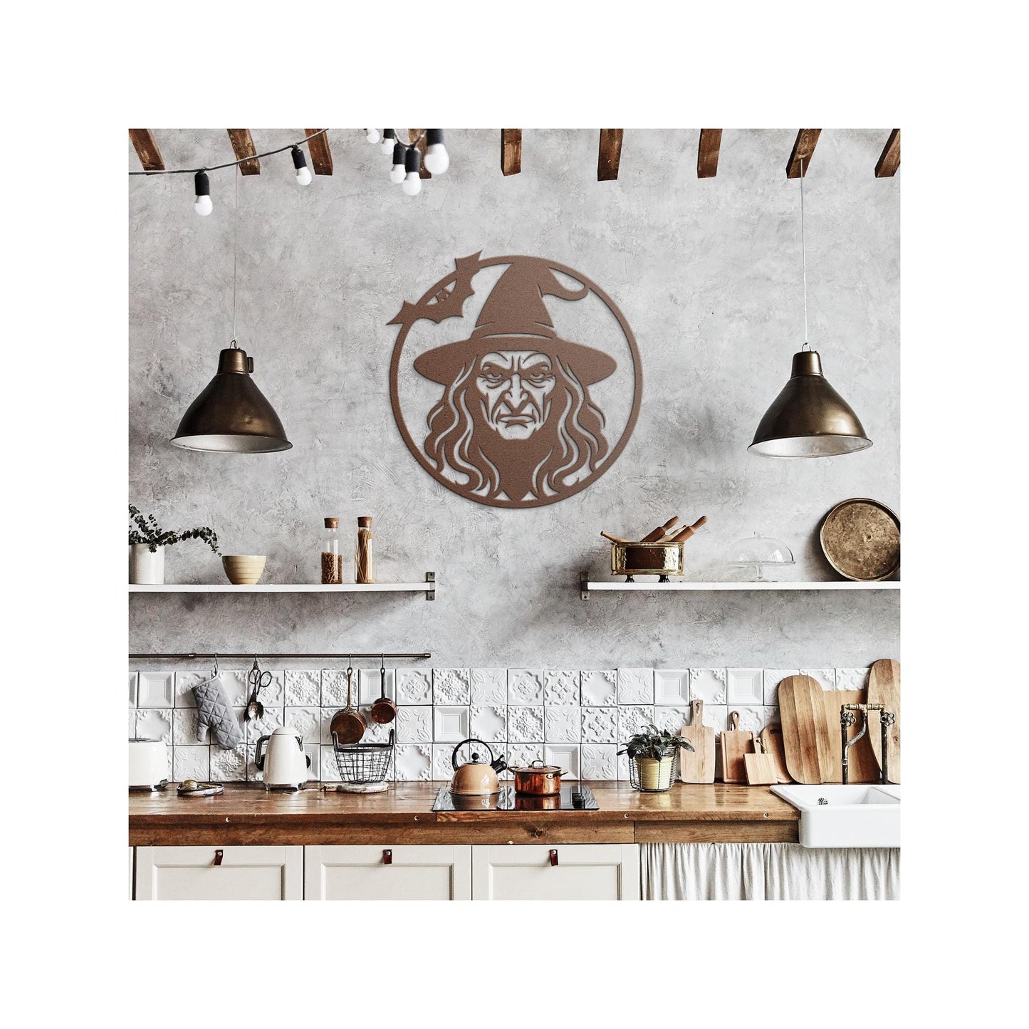 Witch Silhouette Metal Wall Art: Halloween Gothic Home Decor