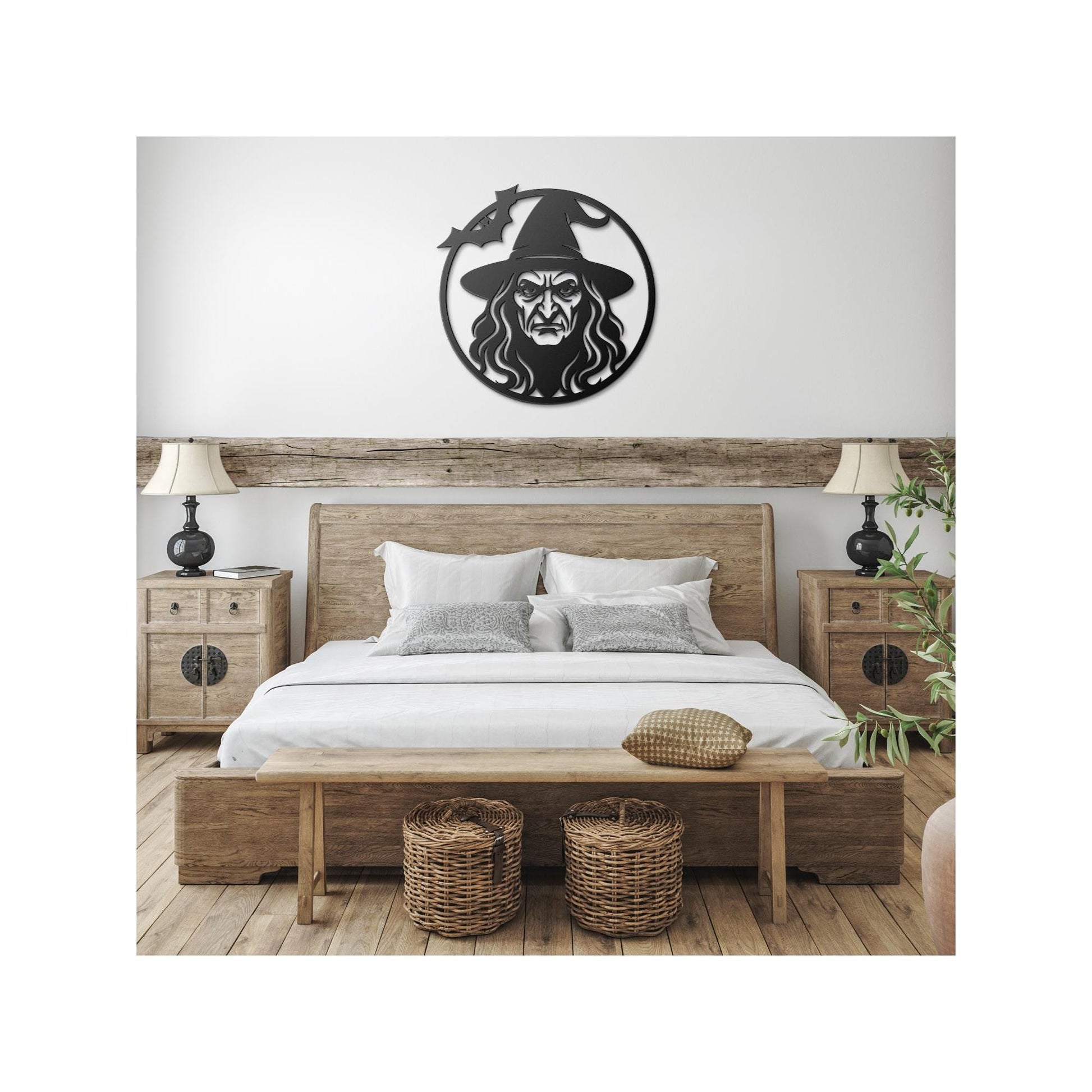 Witch Silhouette Metal Wall Art: Halloween Gothic Home Decor