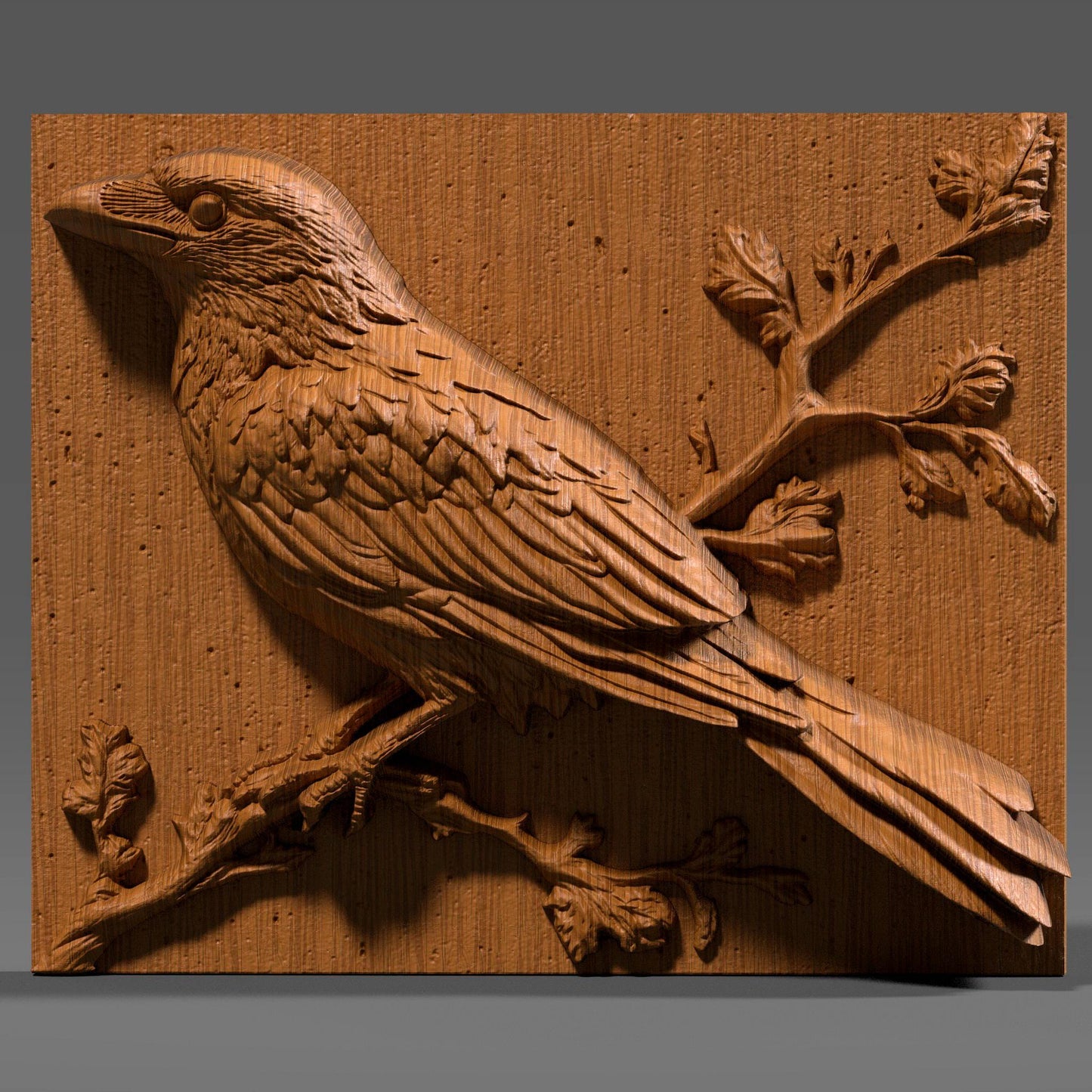 Crow Wood Carving: 3D Raven Relief for CNC, Laser Engraving (Digital Download)