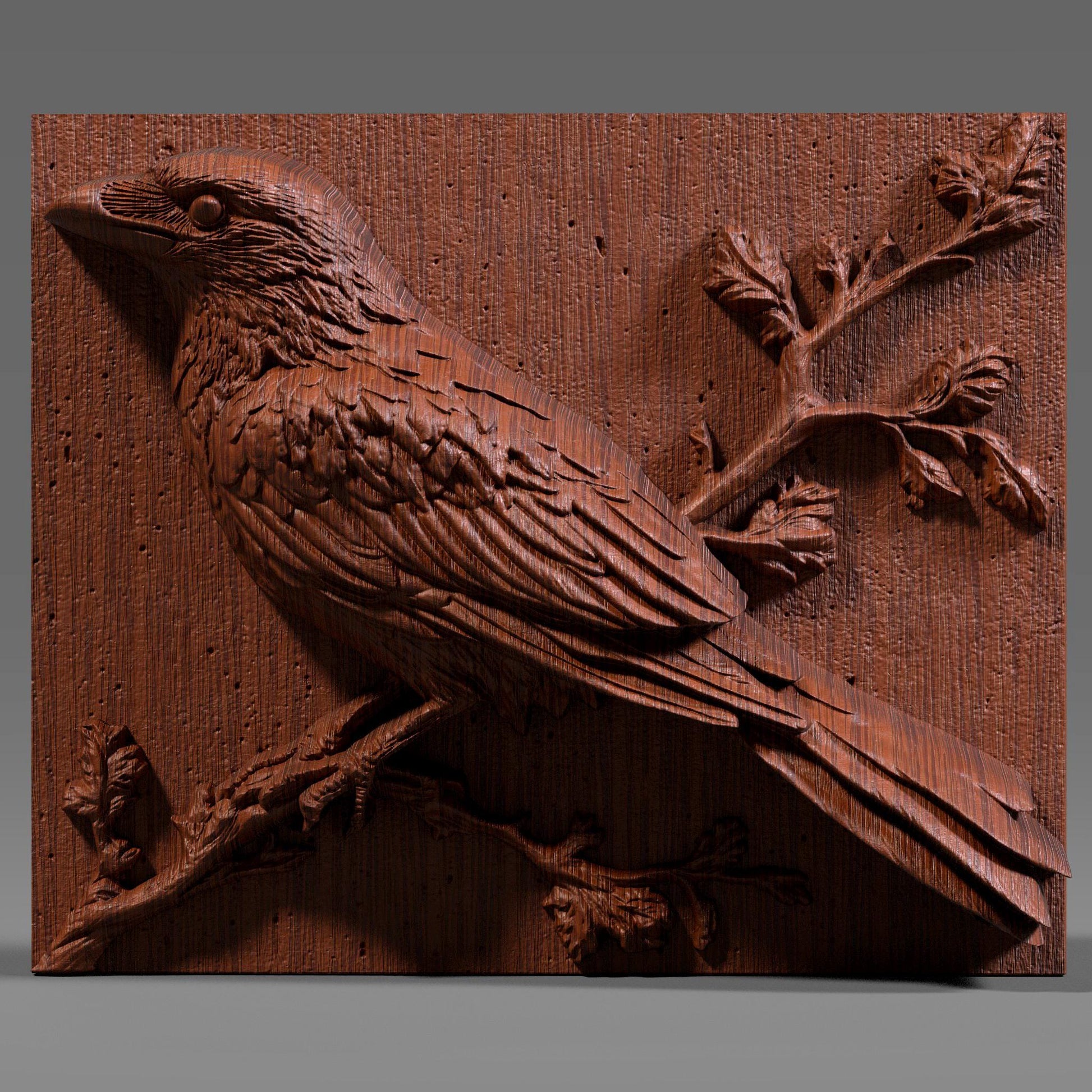 Crow Wood Carving: 3D Raven Relief for CNC, Laser Engraving (Digital Download)