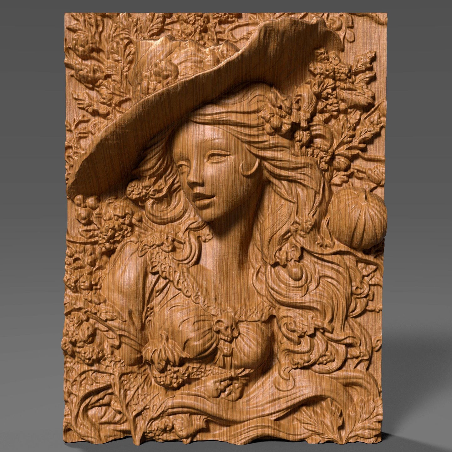 Autumn Witch 3D Relief Carving: Halloween Pumpkin Decor (STL File, Digital Download)
