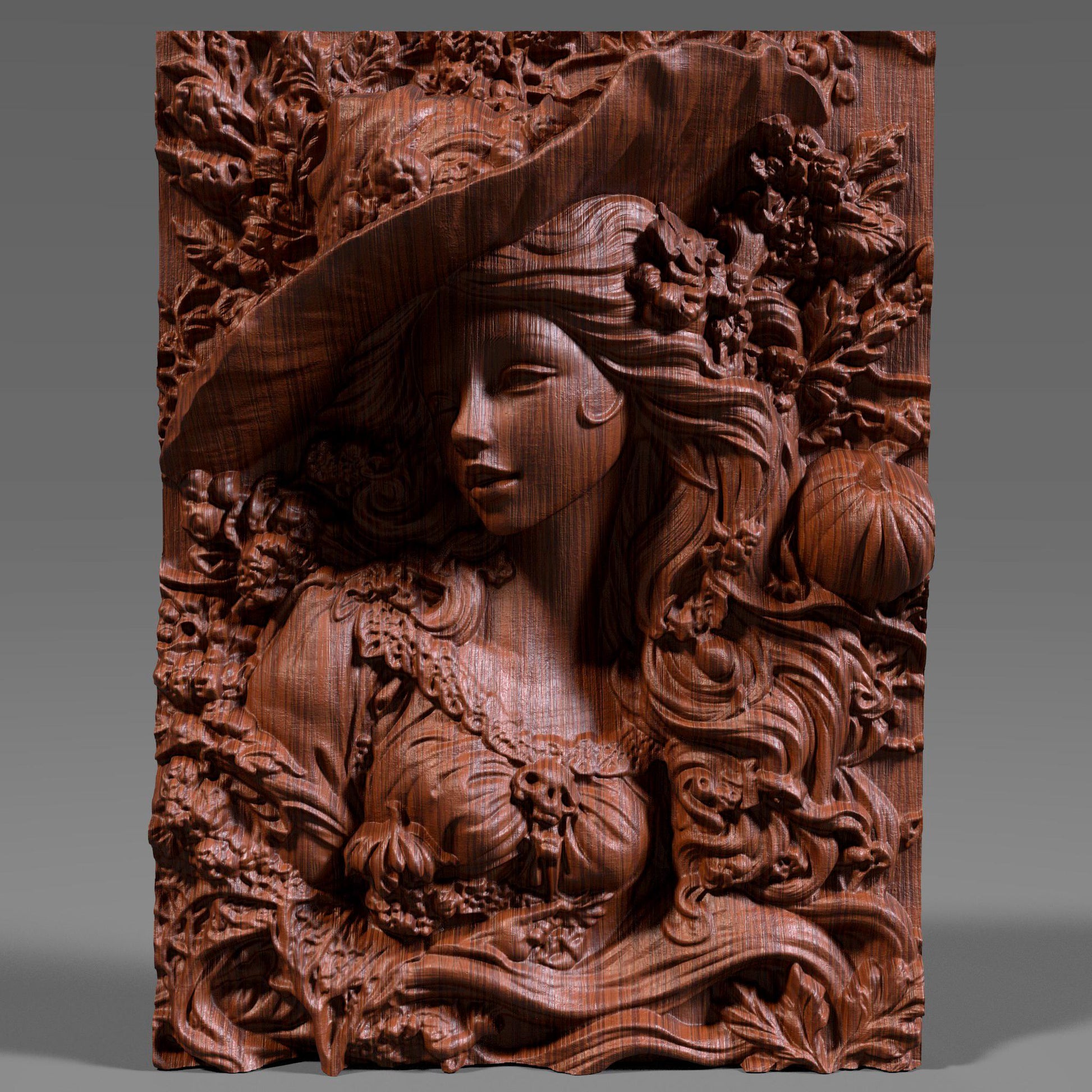 Autumn Witch 3D Relief Carving: Halloween Pumpkin Decor (STL File, Digital Download)
