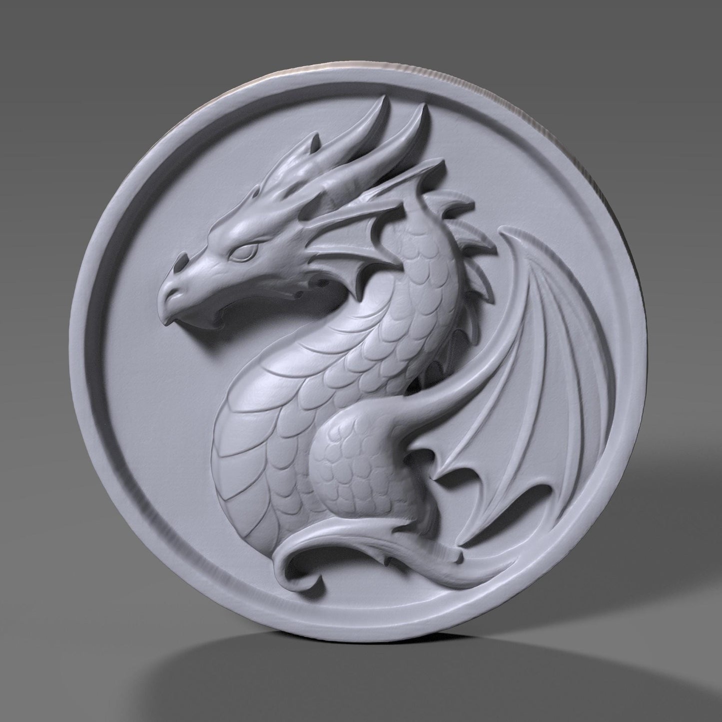 A beautifully carved bas relief of a majestic dragon on a round wooden panel. This fantasy-themed digital artwork features a curled dragon with detailed scales, horns, and wings, evoking a medieval or Viking crest style. Perfect for wall art, CNC carving, laser engraving, and fantasy décor, this high-resolution file showcases epic craftsmanship suitable for game rooms, fantasy lovers, or unique handmade gifts.