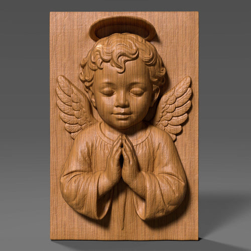 Praying Angel Child 3D Wood Carving STL File