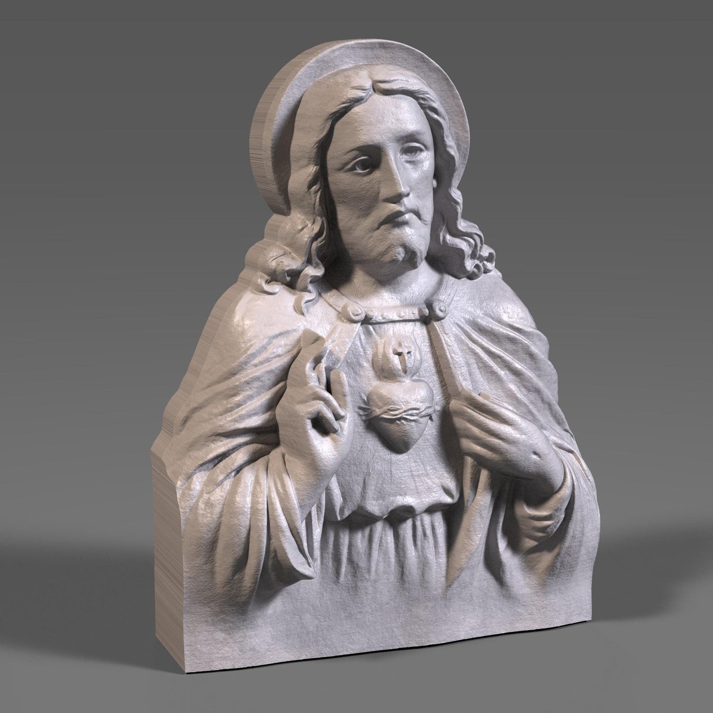 Sacred Heart of Jesus Bust: 3D Wood Carving Bas Relief (Digital Download)