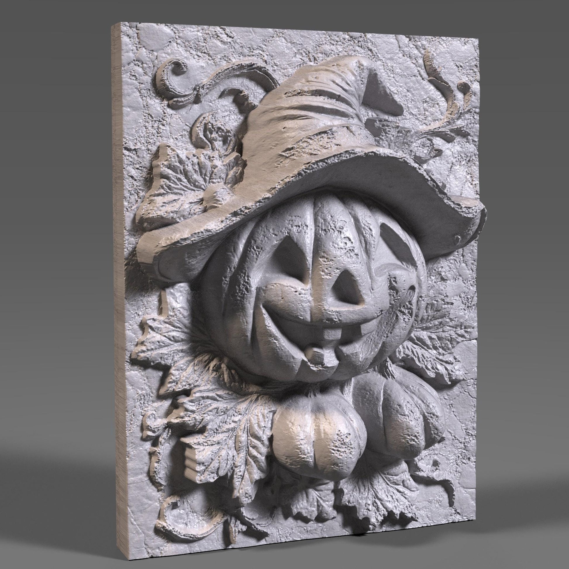 3D Carved Wooden Jack-o'-Lantern - Halloween Wall Art