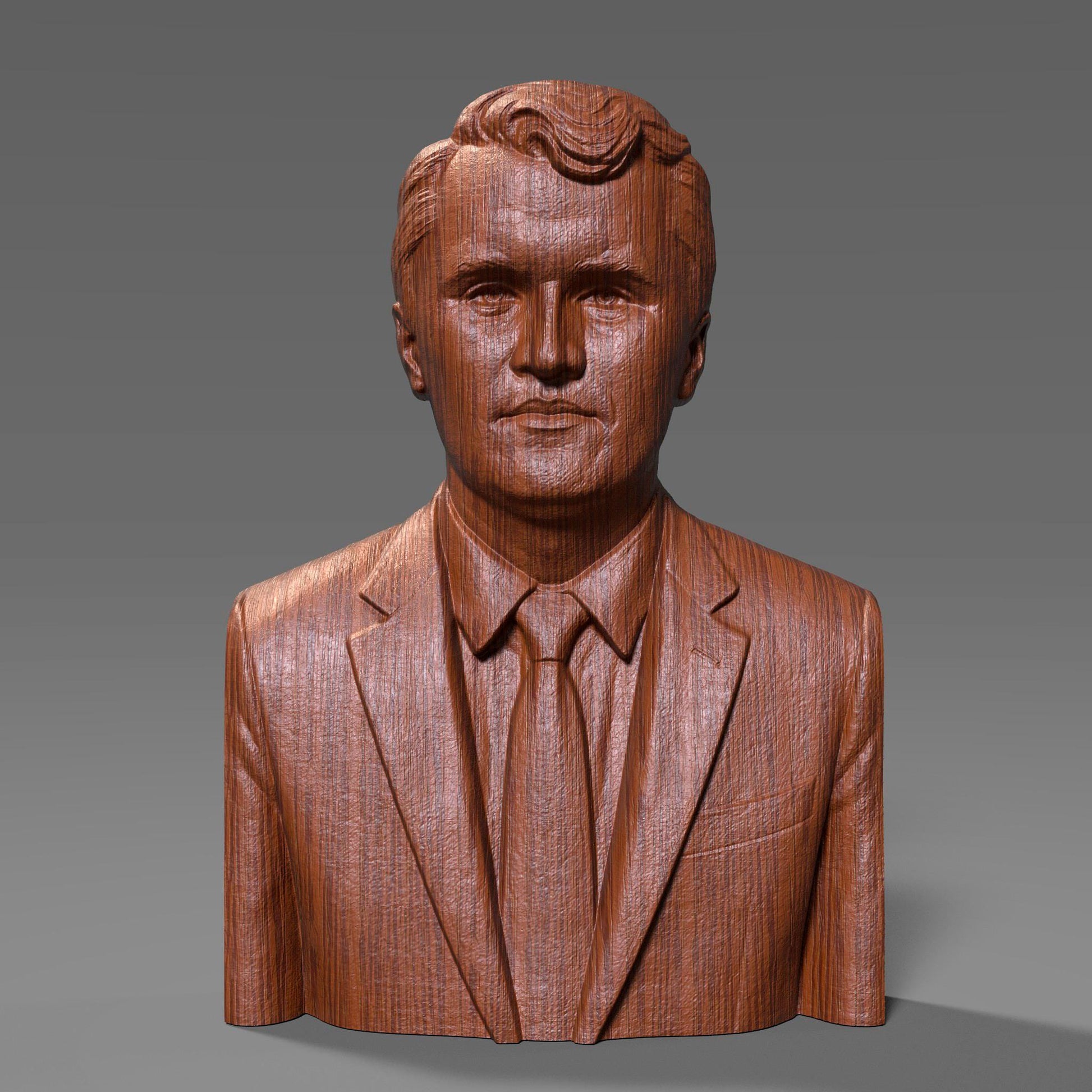 Intricately detailed wood bas-relief portrait of Charlie Kirk, conservative commentator and founder of Turning Point USA. This handcrafted carving shows him in a suit and tie, with sharp features and a confident gaze, symbolizing leadership and activism. Perfect as a tribute piece, collector’s art, or gift for admirers of Kirk’s work, this CNC wood sculpture combines tradition and modern design, making it ideal for display in homes, offices, or political art collections.