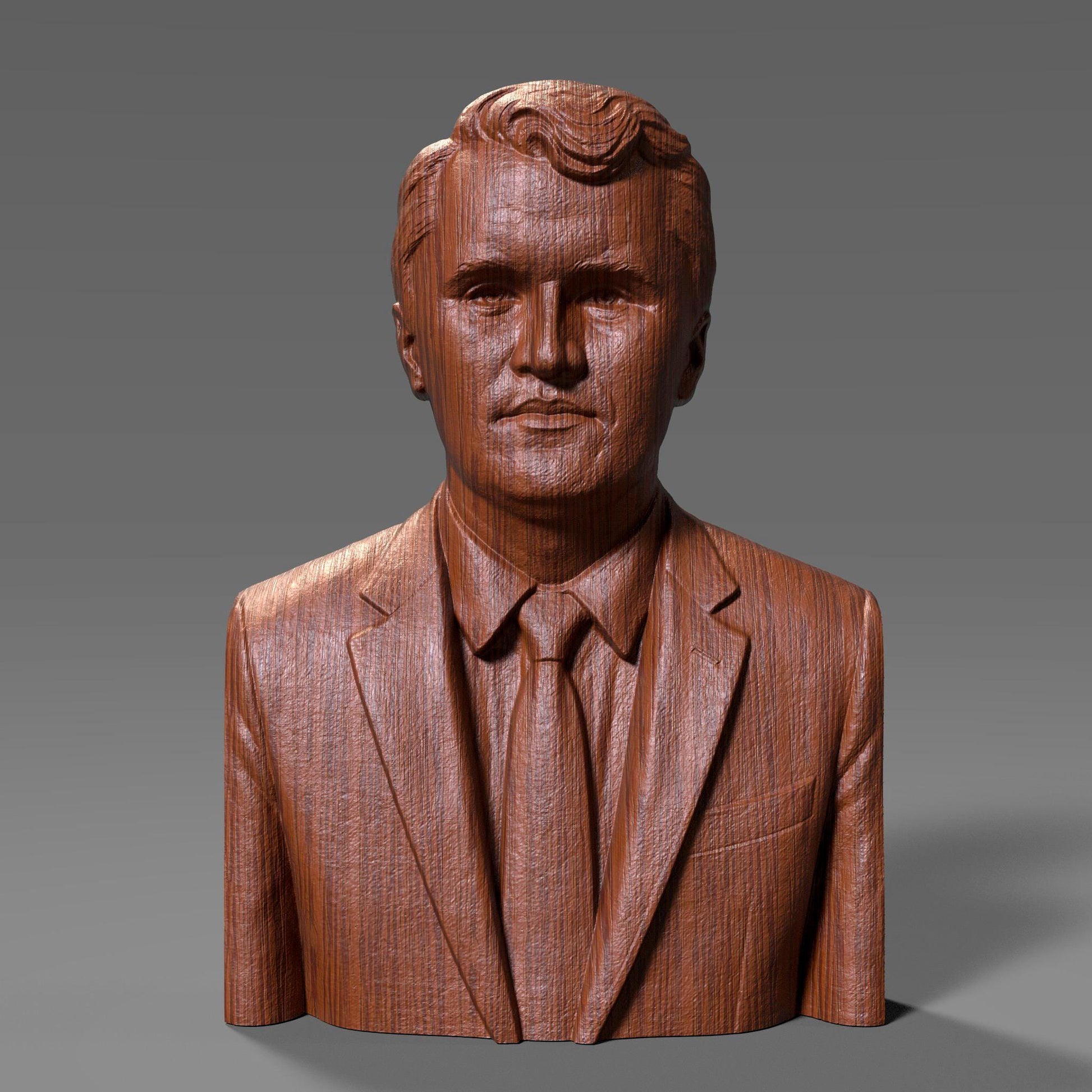 Intricately detailed wood bas-relief portrait of Charlie Kirk, conservative commentator and founder of Turning Point USA. This handcrafted carving shows him in a suit and tie, with sharp features and a confident gaze, symbolizing leadership and activism. Perfect as a tribute piece, collector’s art, or gift for admirers of Kirk’s work, this CNC wood sculpture combines tradition and modern design, making it ideal for display in homes, offices, or political art collections.