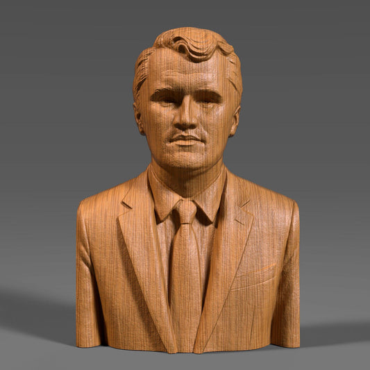 Intricately detailed wood bas-relief portrait of Charlie Kirk, conservative commentator and founder of Turning Point USA. This handcrafted carving shows him in a suit and tie, with sharp features and a confident gaze, symbolizing leadership and activism. Perfect as a tribute piece, collector’s art, or gift for admirers of Kirk’s work, this CNC wood sculpture combines tradition and modern design, making it ideal for display in homes, offices, or political art collections.