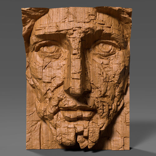 Jesus Face Relief: Rustic Wood Carving STL (Digital Download)