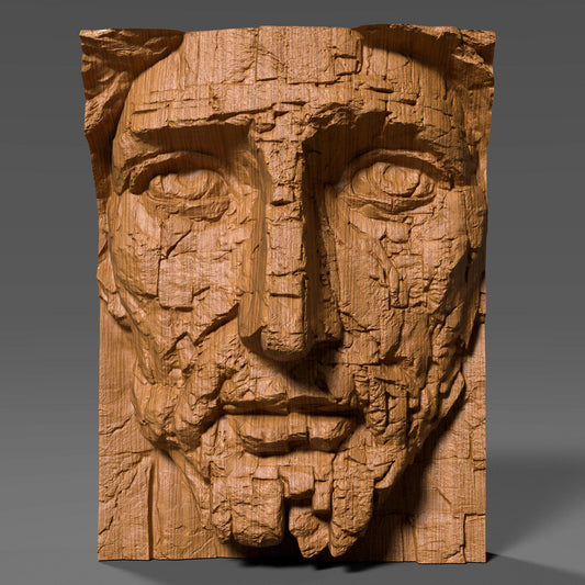 Beautifully detailed 3D wooden bas-relief depicting the face of Jesus sculpted to resemble aged stone. The artwork features a powerful, weathered expression symbolizing faith, endurance, and divine strength. Each crack and texture adds realism to the sacred design, making it an inspiring religious wall piece for home, chapel, or prayer room. Perfect as Christian decor, a meaningful gift, or an artistic reminder of faith carved in wood with the look of timeless stone.