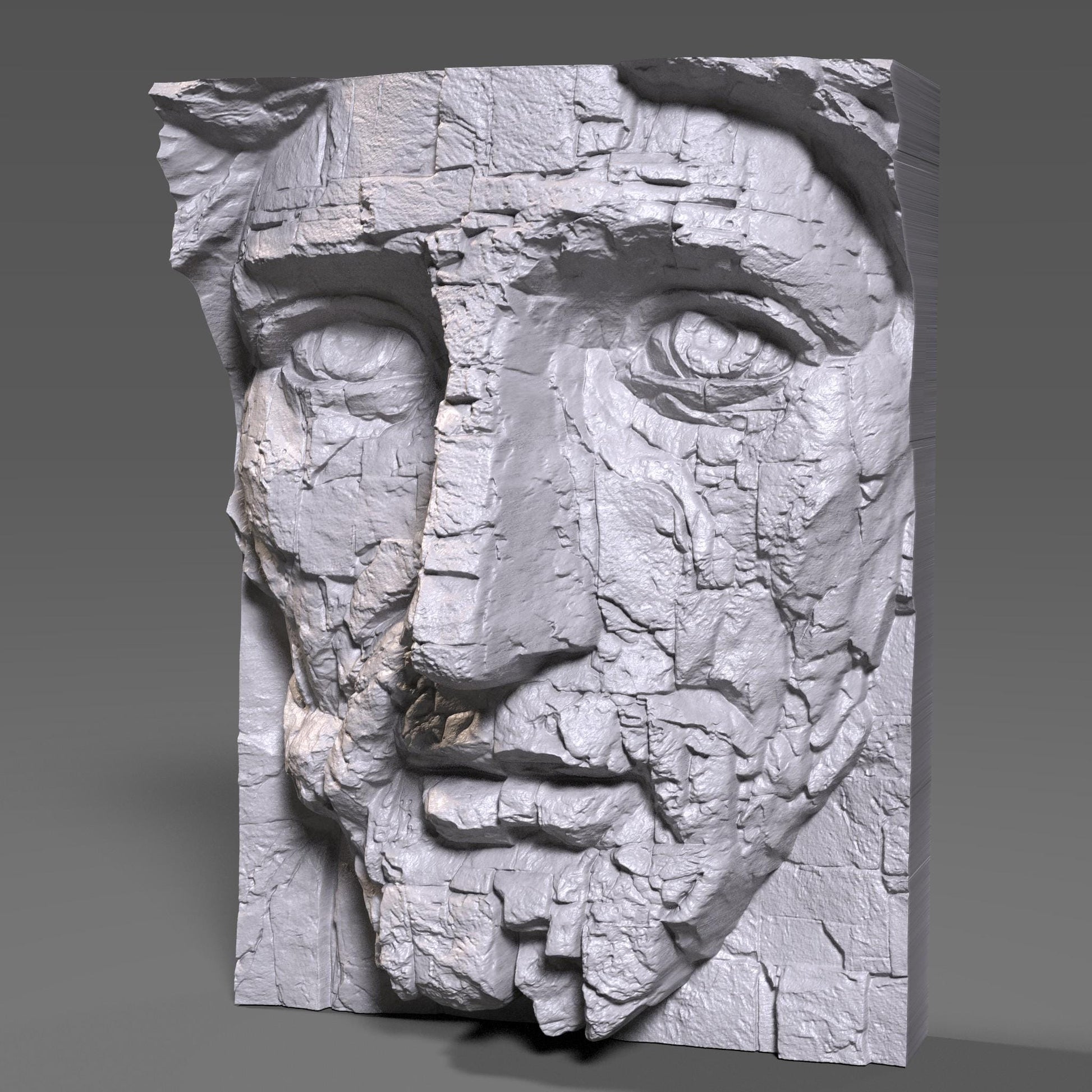 Beautifully detailed 3D wooden bas-relief depicting the face of Jesus sculpted to resemble aged stone. The artwork features a powerful, weathered expression symbolizing faith, endurance, and divine strength. Each crack and texture adds realism to the sacred design, making it an inspiring religious wall piece for home, chapel, or prayer room. Perfect as Christian decor, a meaningful gift, or an artistic reminder of faith carved in wood with the look of timeless stone.