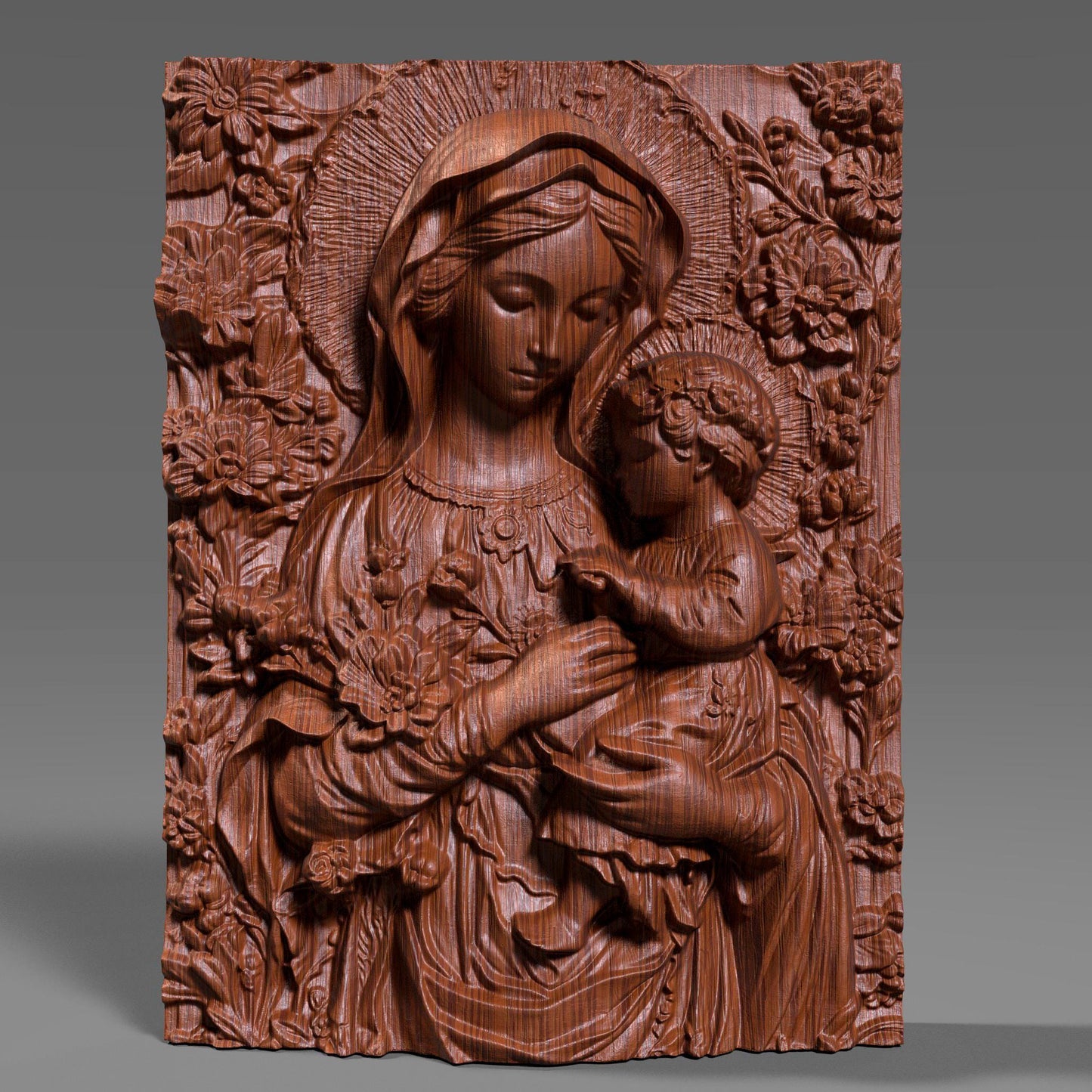Virgin Mary and Baby Jesus 3D Relief Model: CNC, 3d print (Digital Download)