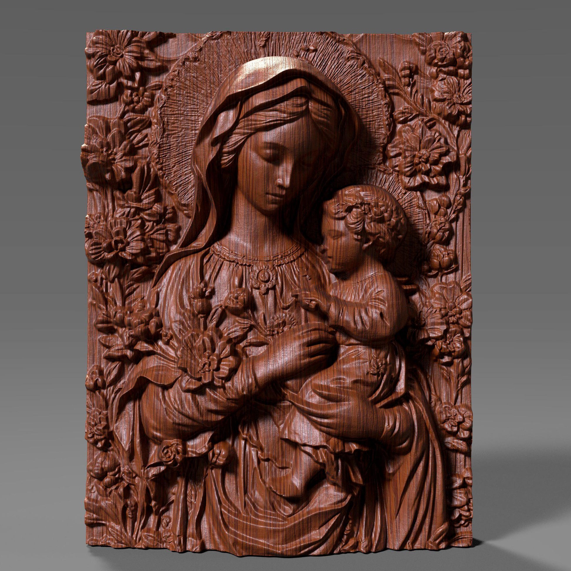 Virgin Mary and Baby Jesus 3D Relief Model: CNC, 3d print (Digital Download)