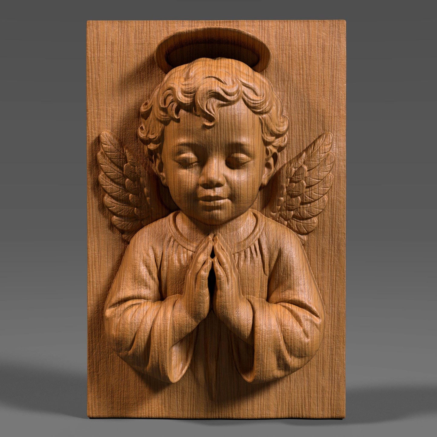 Praying Angel Child 3D Wood Carving STL File