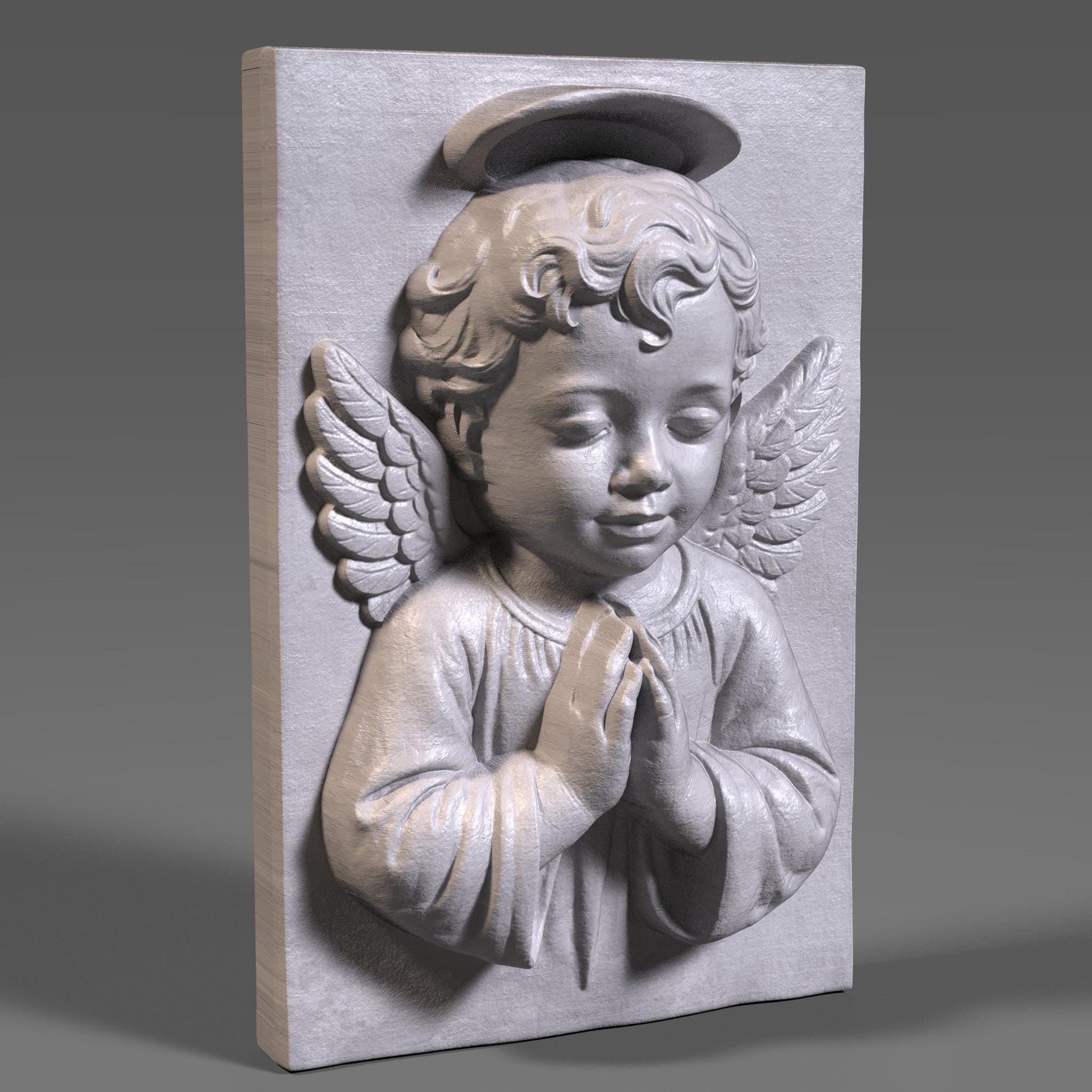 Praying Angel Child 3D Wood Carving STL File