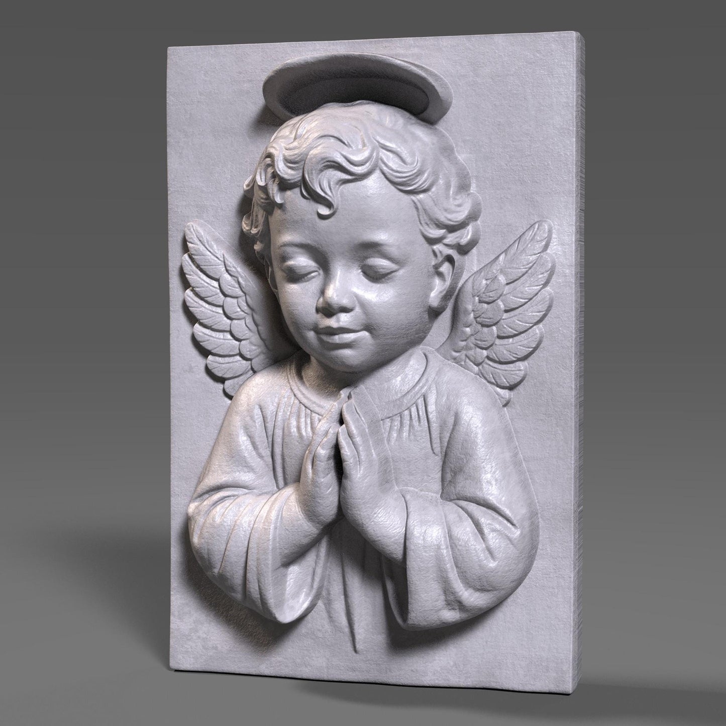 Praying Angel Child 3D Wood Carving STL File