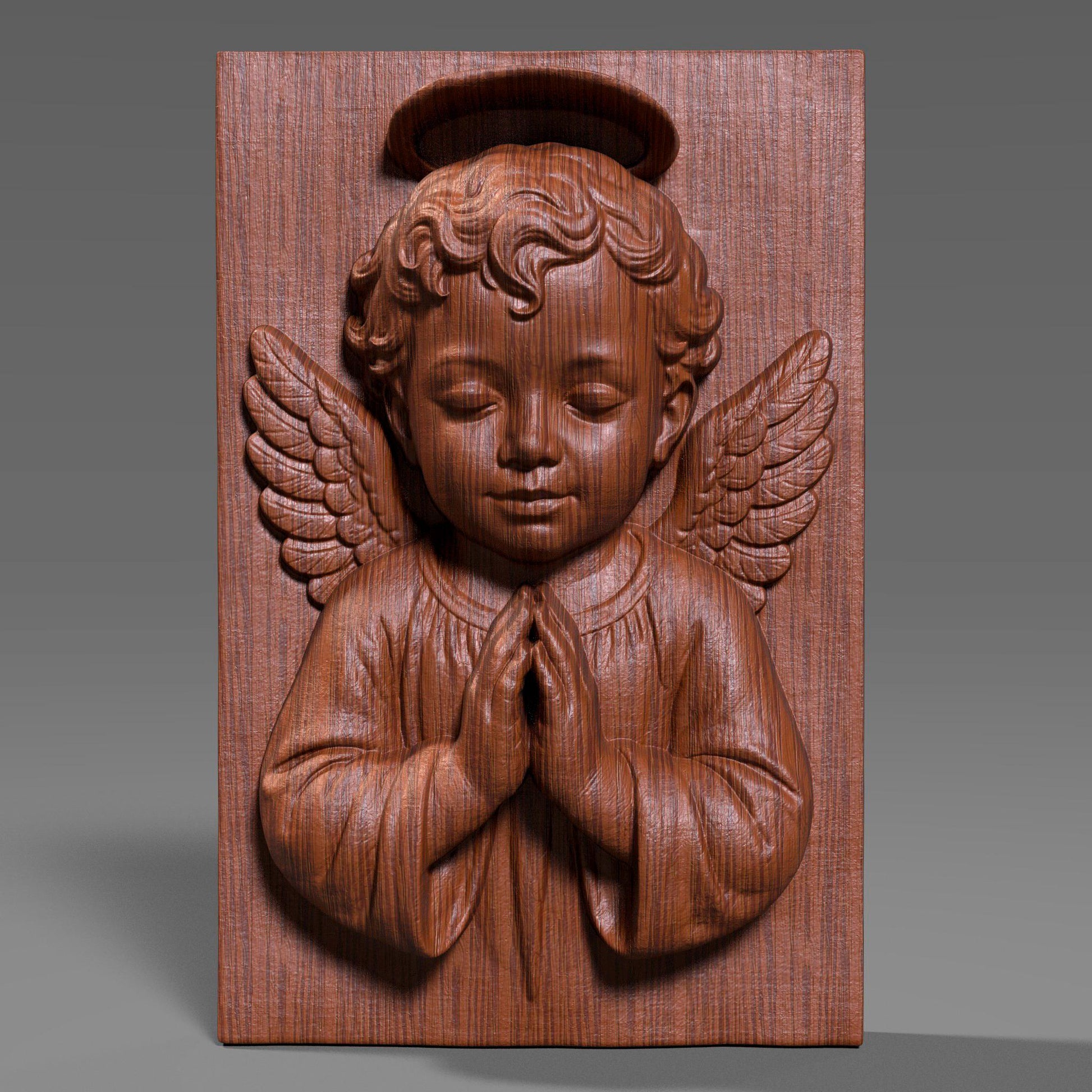 Praying Angel Child 3D Wood Carving STL File