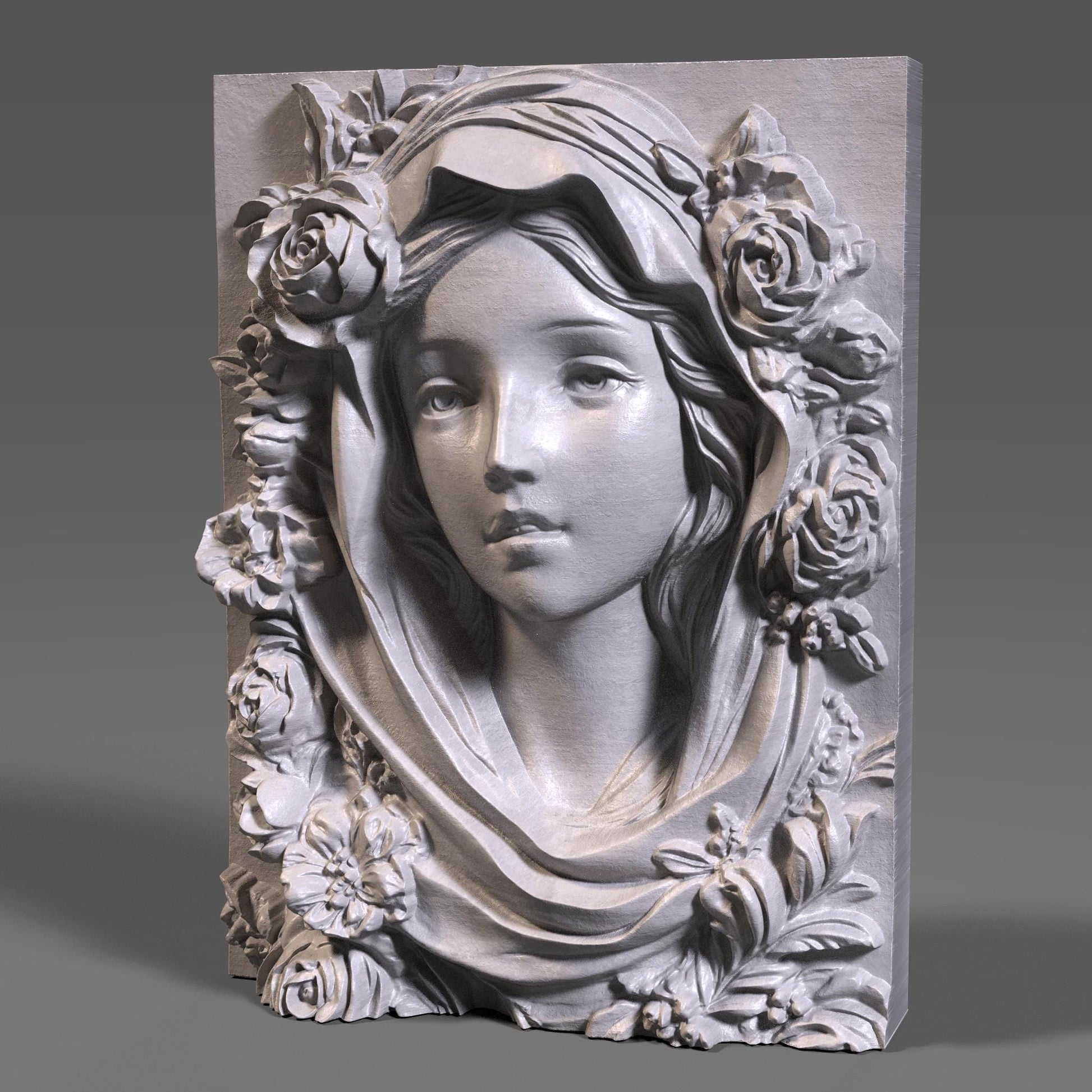 Mother Mary 3D Relief Model: CNC, Laser Engraving (Digital Download)