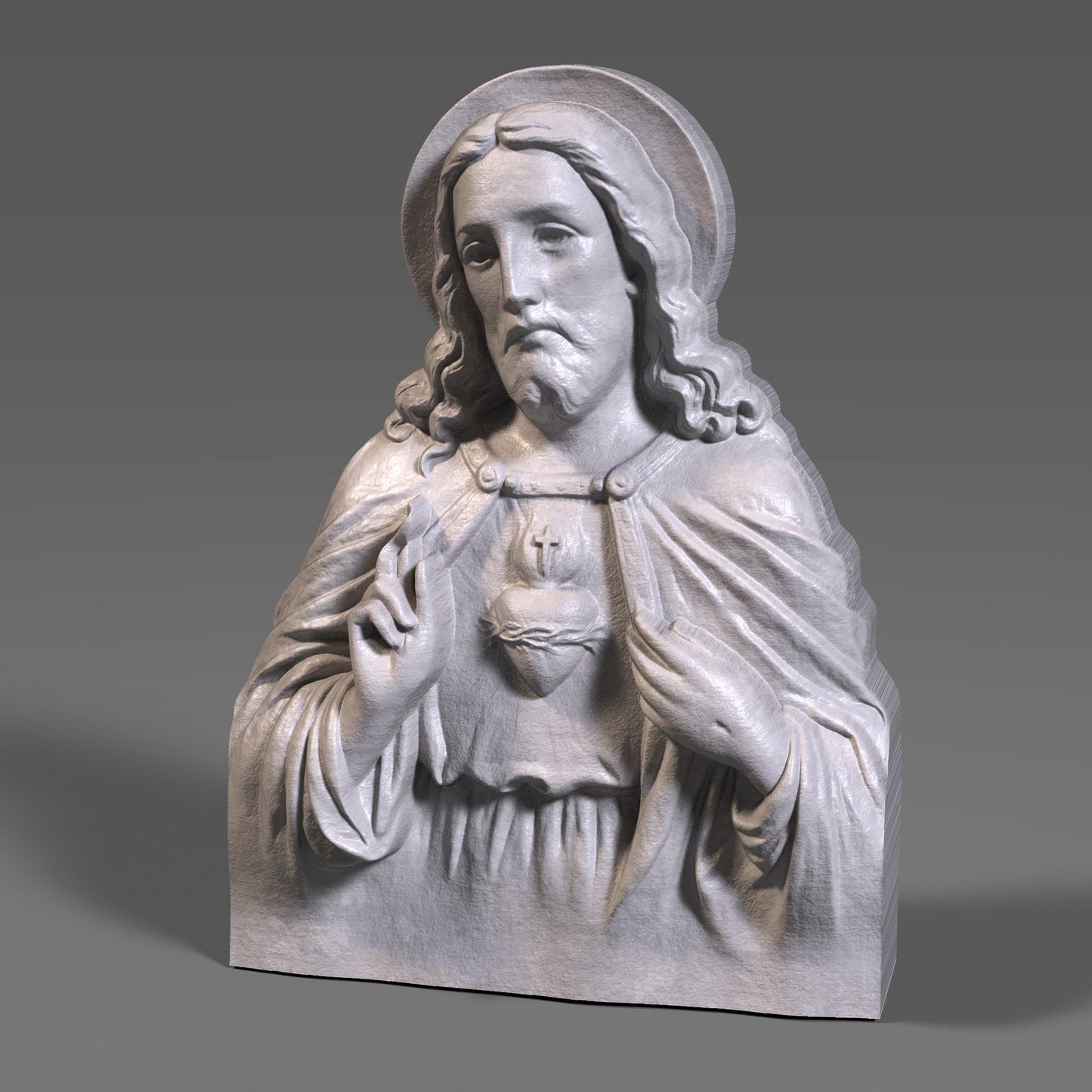 Sacred Heart of Jesus Bust: 3D Wood Carving Bas Relief (Digital Download)